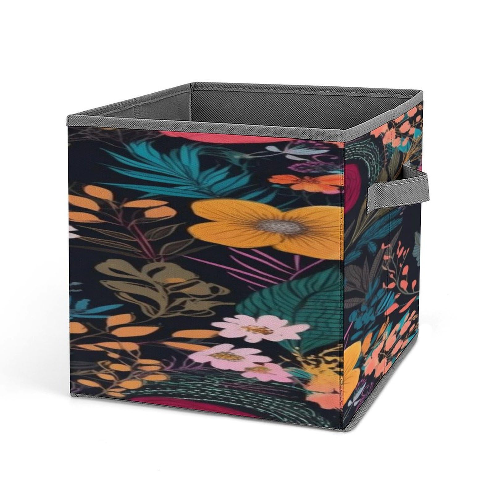 Collapsible Storage Cubes 10.6×10.6 Inches - Foldable Fabric Bins with Handles, Boho Floral Printed Organizer Baskets for Home, Office & Closet Organization | Perfect for Toys, Books & Laundry Storage