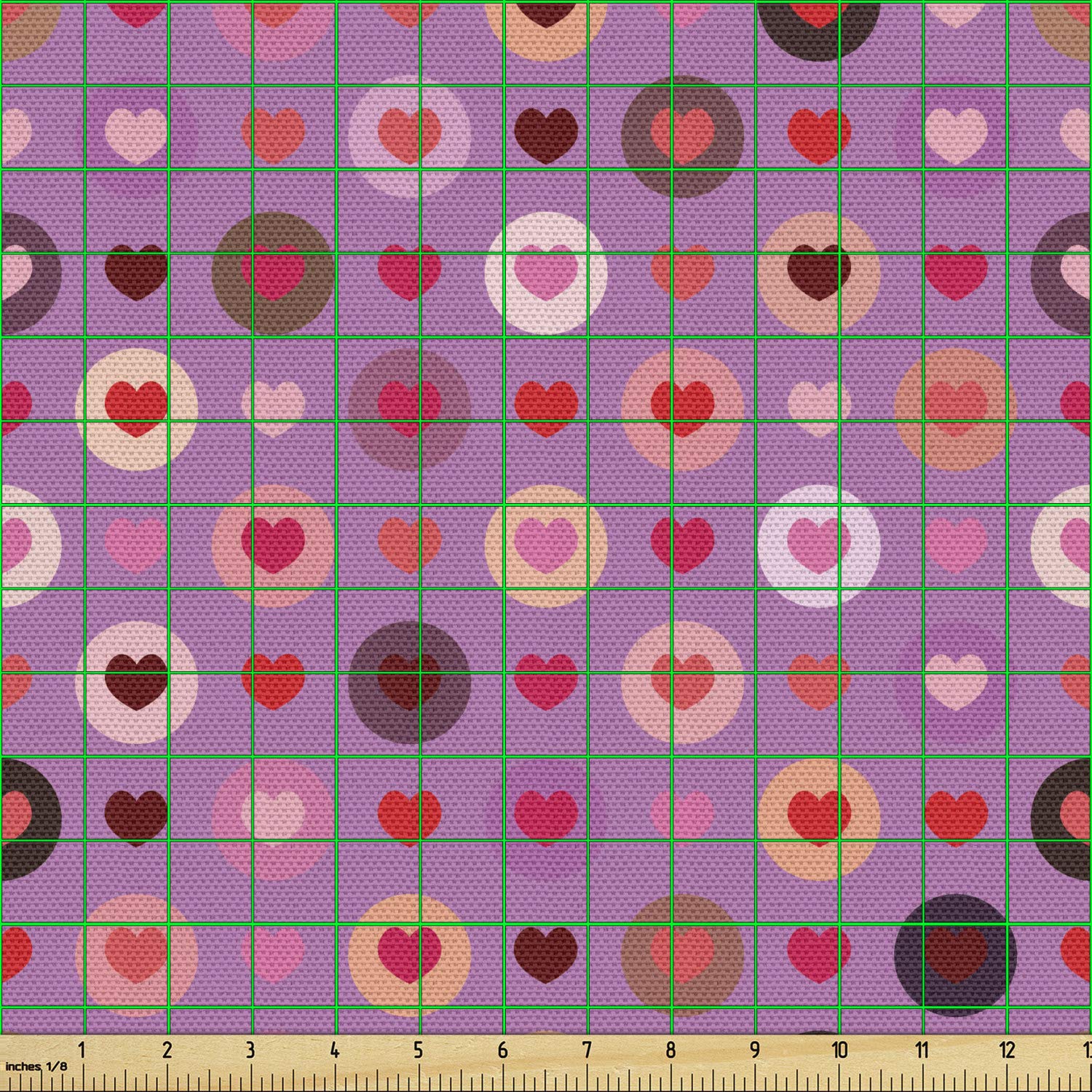 Ambesonne Abstract Fabric by The Yard - Valentine's Love Heart Circular Design for Upholstery, Home Decor & DIY Projects | 10 Yards Fuchsia Red Salmon | Perfect for Throw Pillows, Curtains & Table Runners