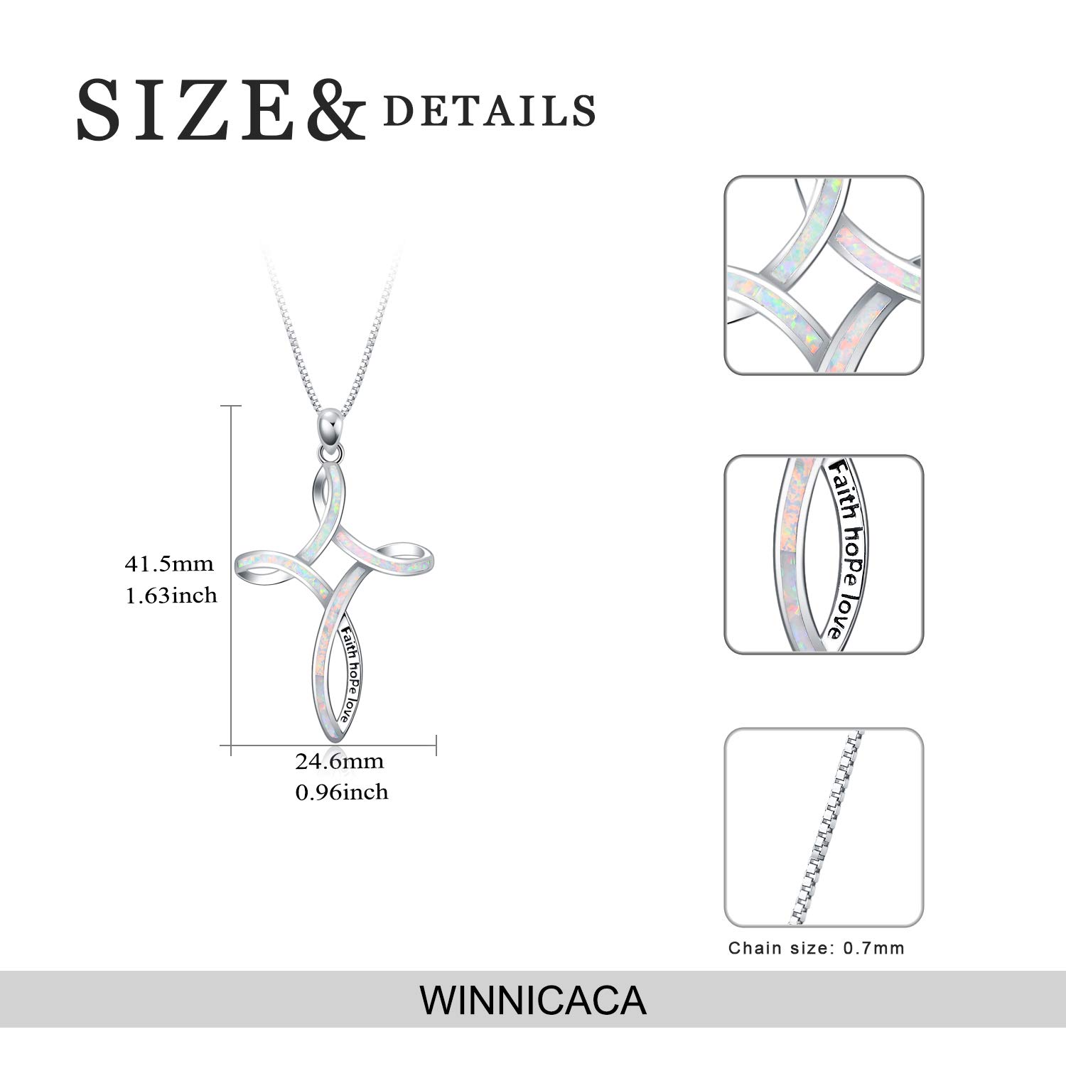 WINNICACA 925 Sterling Silver Opal Cross Necklace for Women - Celtic Knot Blue White Opal Pendant Jewelry, Christian Gift for Her, Wife, Mom, Daughter | Perfect for Birthday, Anniversary, Baptism & Church Occasions