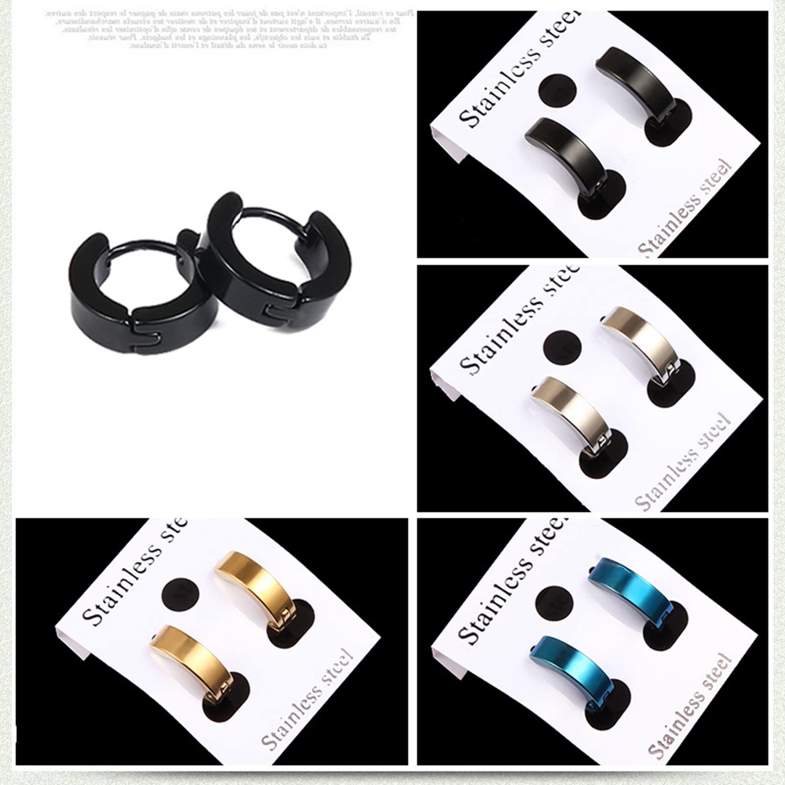 6 Pairs Black Stud Earrings for Men & Women - Stainless Steel Hoop Earrings Set - Durable & Hypoallergenic Jewelry for Daily Wear, Parties & Gifts