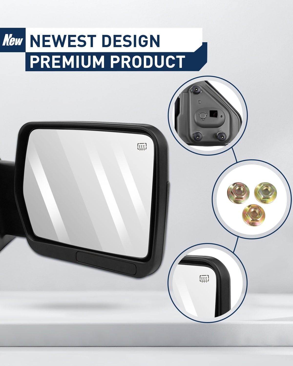 ECCPP Power Heated Towing Mirrors for 2004-2014 Ford F-150 Truck - Black Housing Pair with Adjustable Features | Perfect for Towing, Off-Roading & Winter Driving