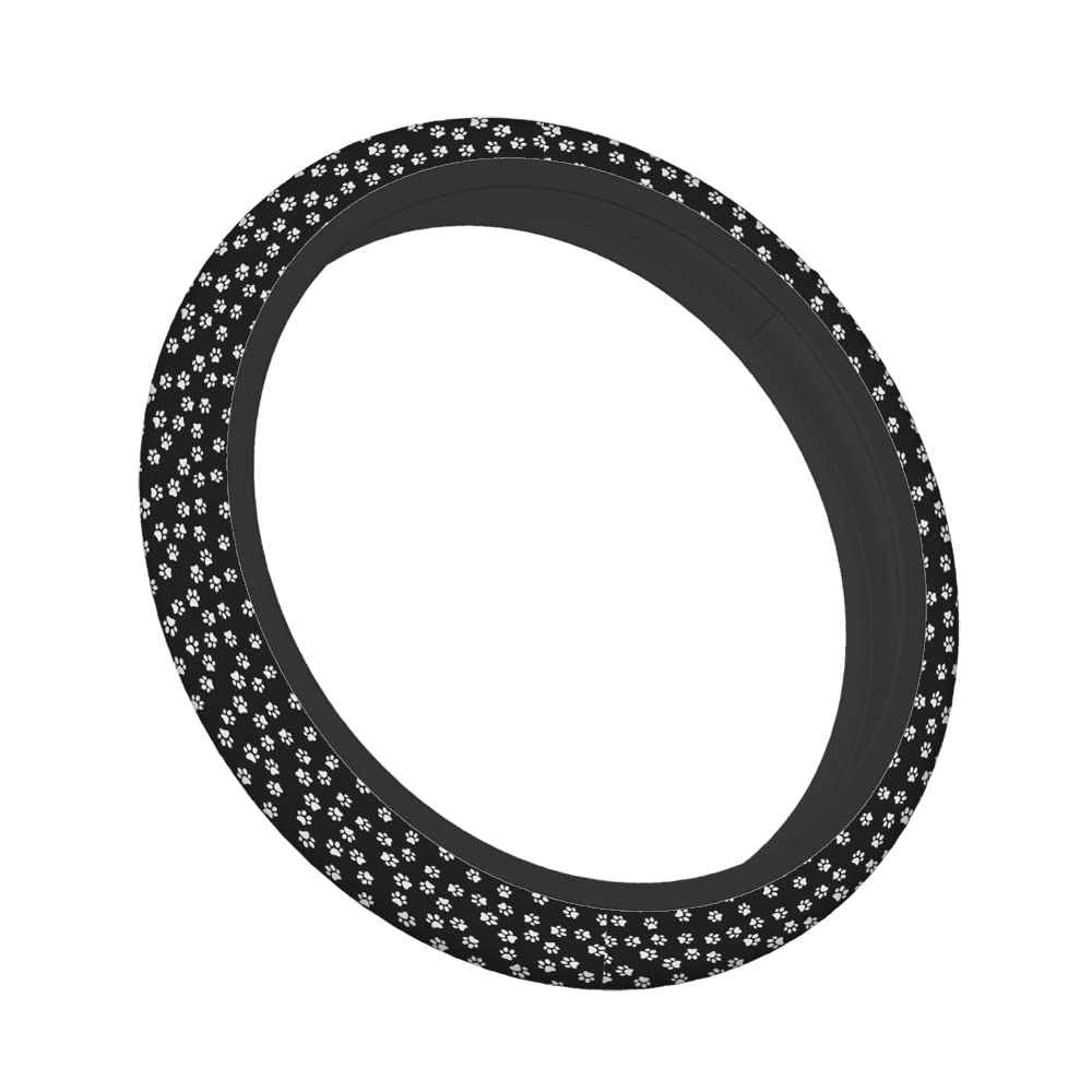 Swono 15 Inch Dog Paw Print Steering Wheel Cover - Cute Dark Dog Footprint Design for Women & Girls, Universal Fit for Cars, SUVs, Sedans | Perfect for Pet Lovers & Safe Driving