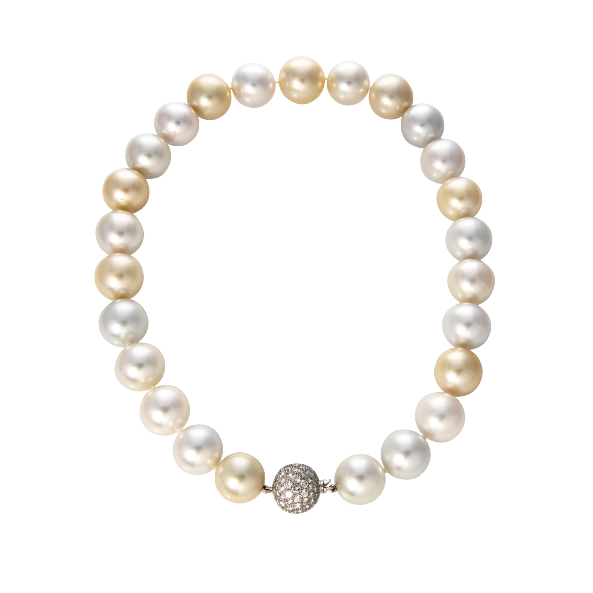 Vintage 3 Carat Diamond & South Sea Pearl Necklace in 18K Gold with Ball Clasp - Perfect for Weddings, Anniversaries and Special Occasions