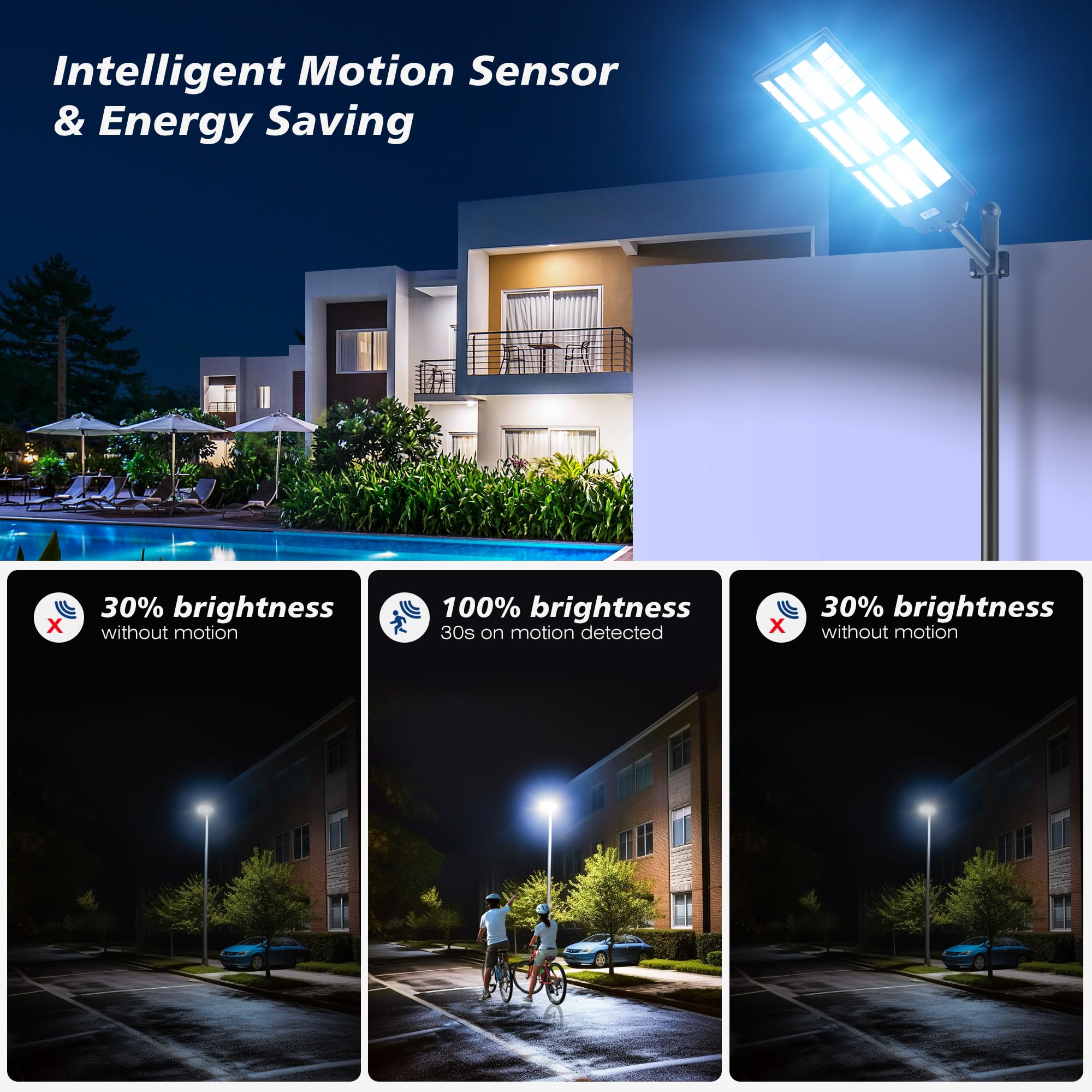 9800W Solar Street Lights Outdoor - Wide Angle Motion Sensor Solar Lights for Commercial Parking Lots, 7000K LED Street Light with Dusk to Dawn & IP66 Waterproof, Remote Control Included - Perfect for Pathways, Driveways, and Security Lighting
