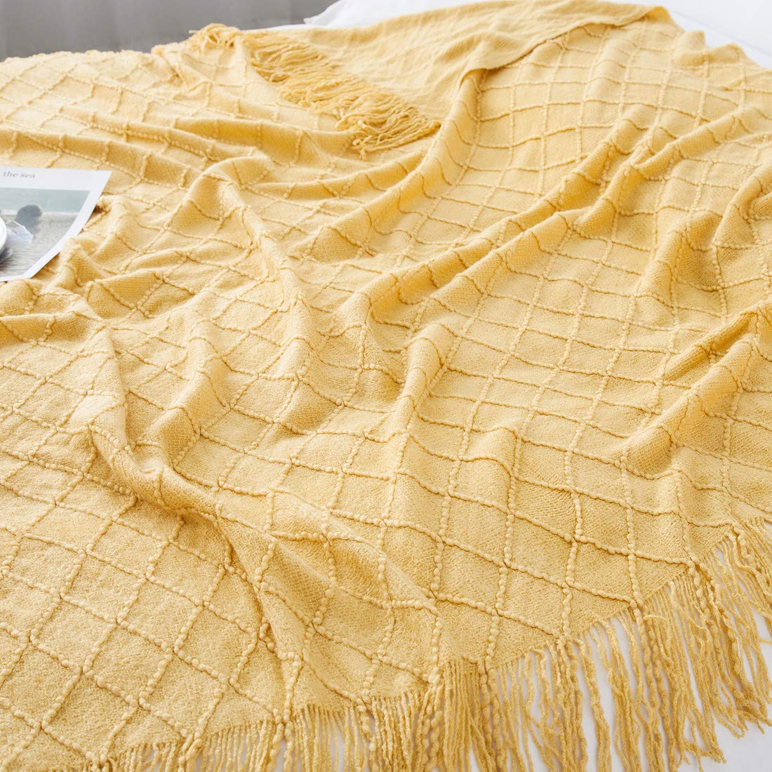 TREELY Soft Knit Throw Blanket with Tassels - 50
