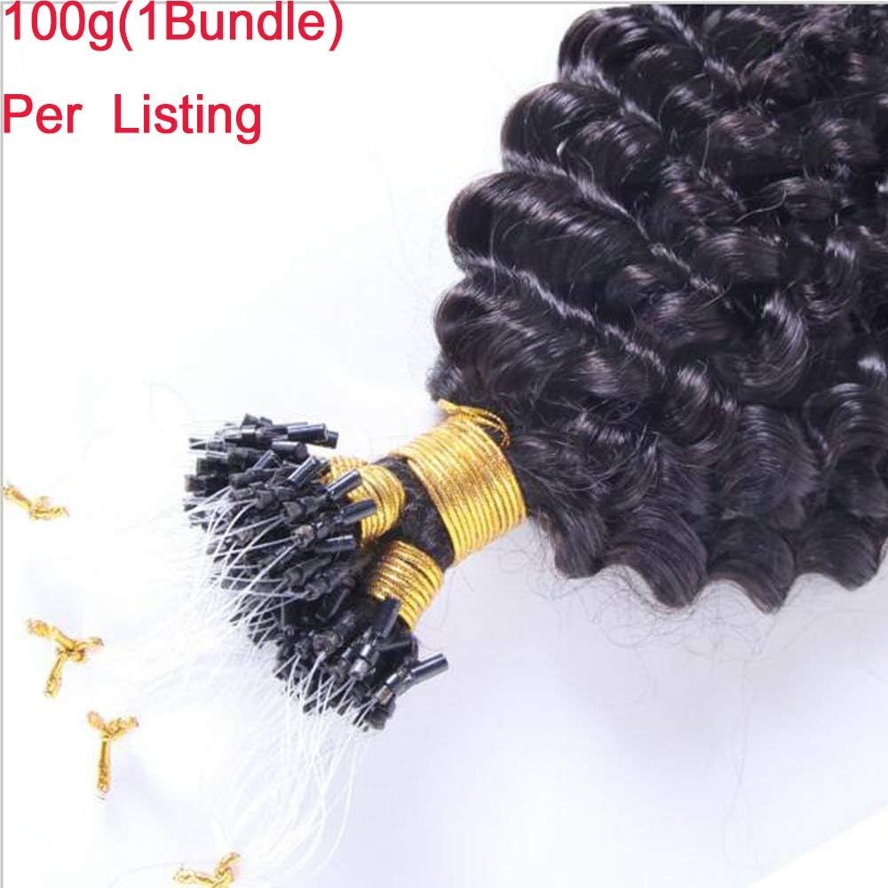 Brazilian Kinky Curly Human Hair Extensions - 100g Pack (18 Inch) Micro Loop Rings, 1g/Strand, Deep Curly Small Curls for Natural Look - Perfect for Daily Wear, Parties & Special Occasions