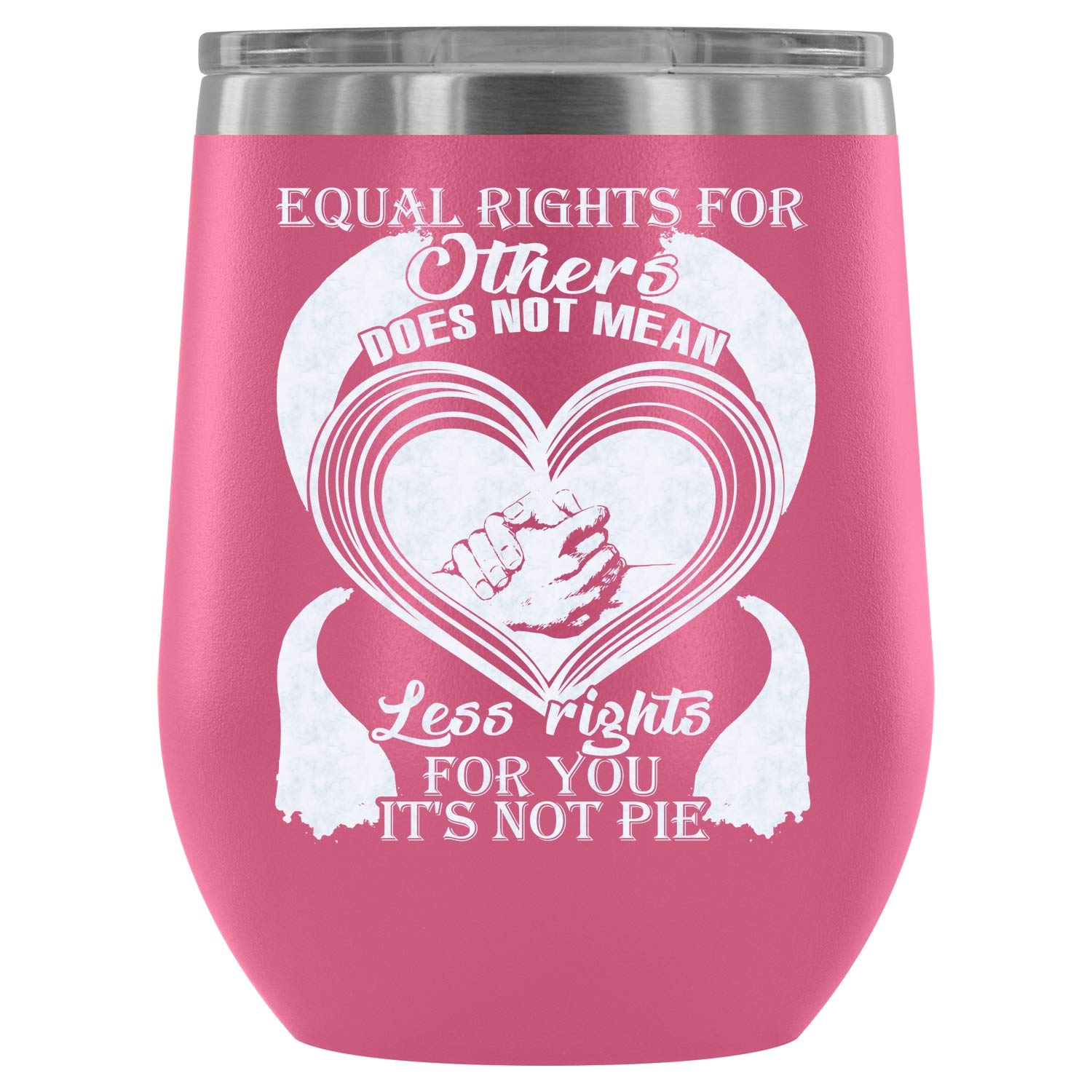 Stainless Steel Stemless Wine Tumbler 12oz - Vacuum Insulated Double Wall, LGBTQ+ Pride Gift for Couples, Equal Rights Design, Keeps Drinks Hot/Cold - Perfect for Romantic Dinners, Parties & Outdoor Picnics (Pink)