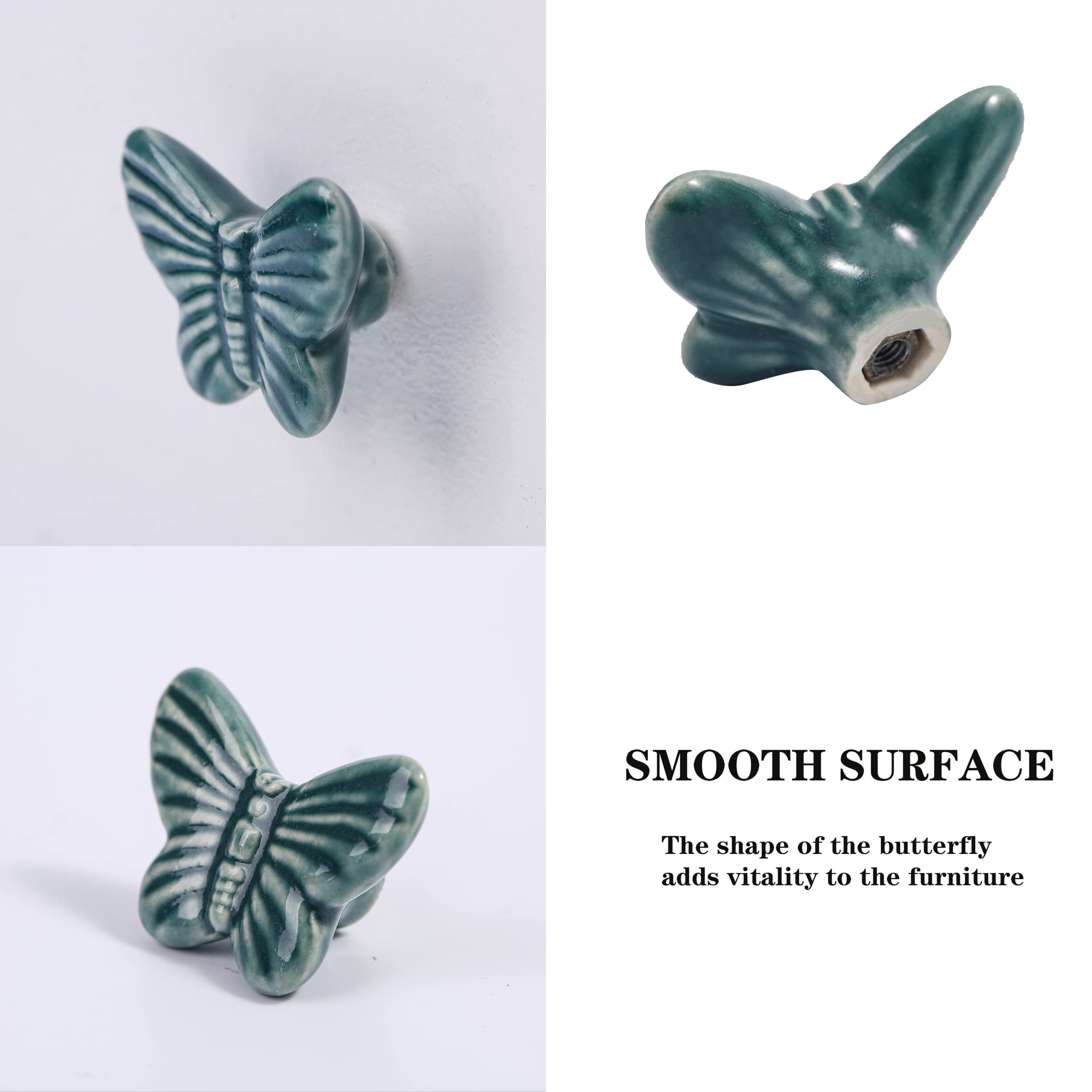 Vintage Ceramic Butterfly Cabinet Knobs & Drawer Pulls - Set of 12 Dark Green Handles for Kitchen, Bathroom & Furniture Upgrade | Elegant Home Decor Hardware