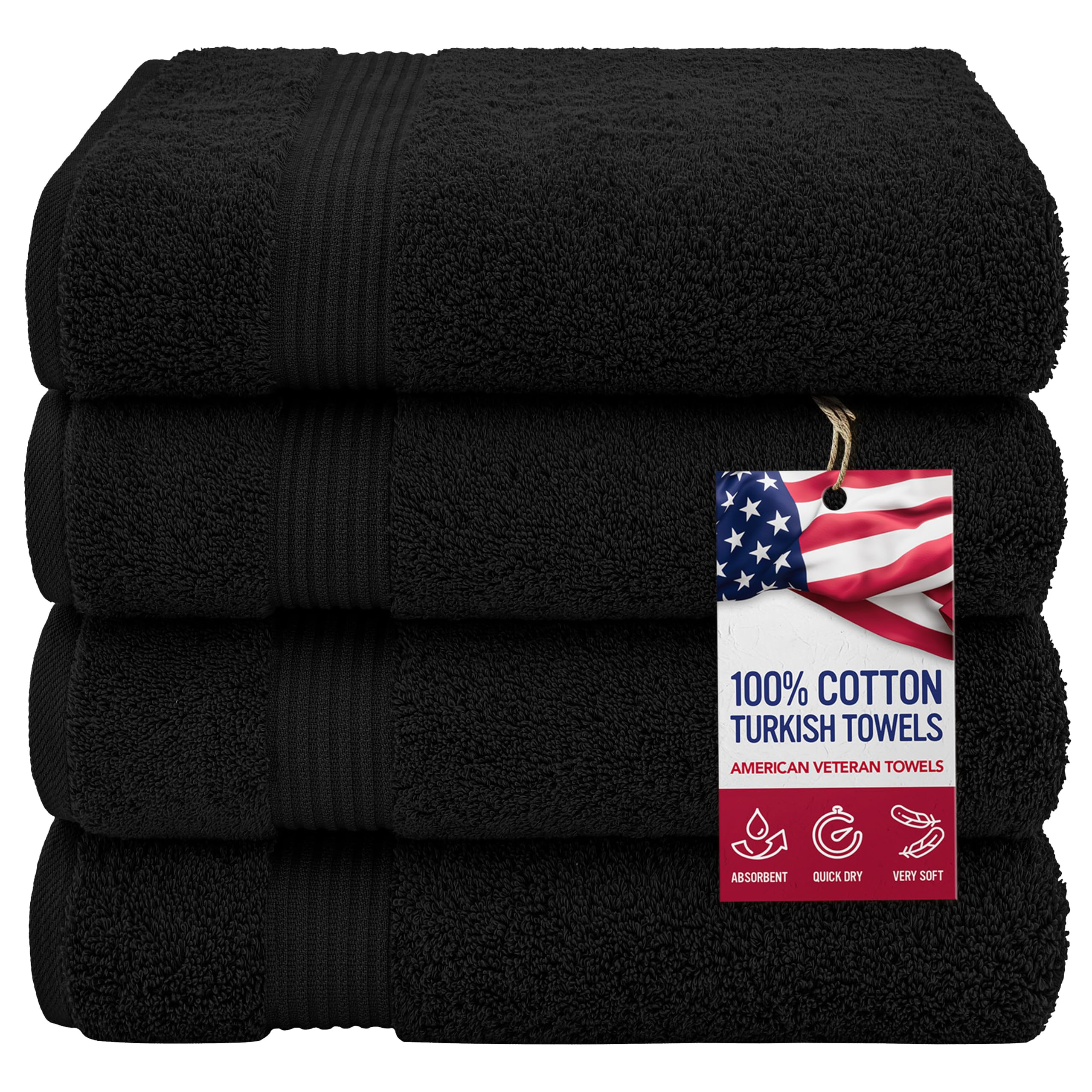 Premium 100% Cotton Turkish Bath Towels - 4 Pack Extra Large (27x54 Inches) - Ultra Soft & Absorbent Bathroom Towels for Spa, Gym & Luxury Home Use - Black