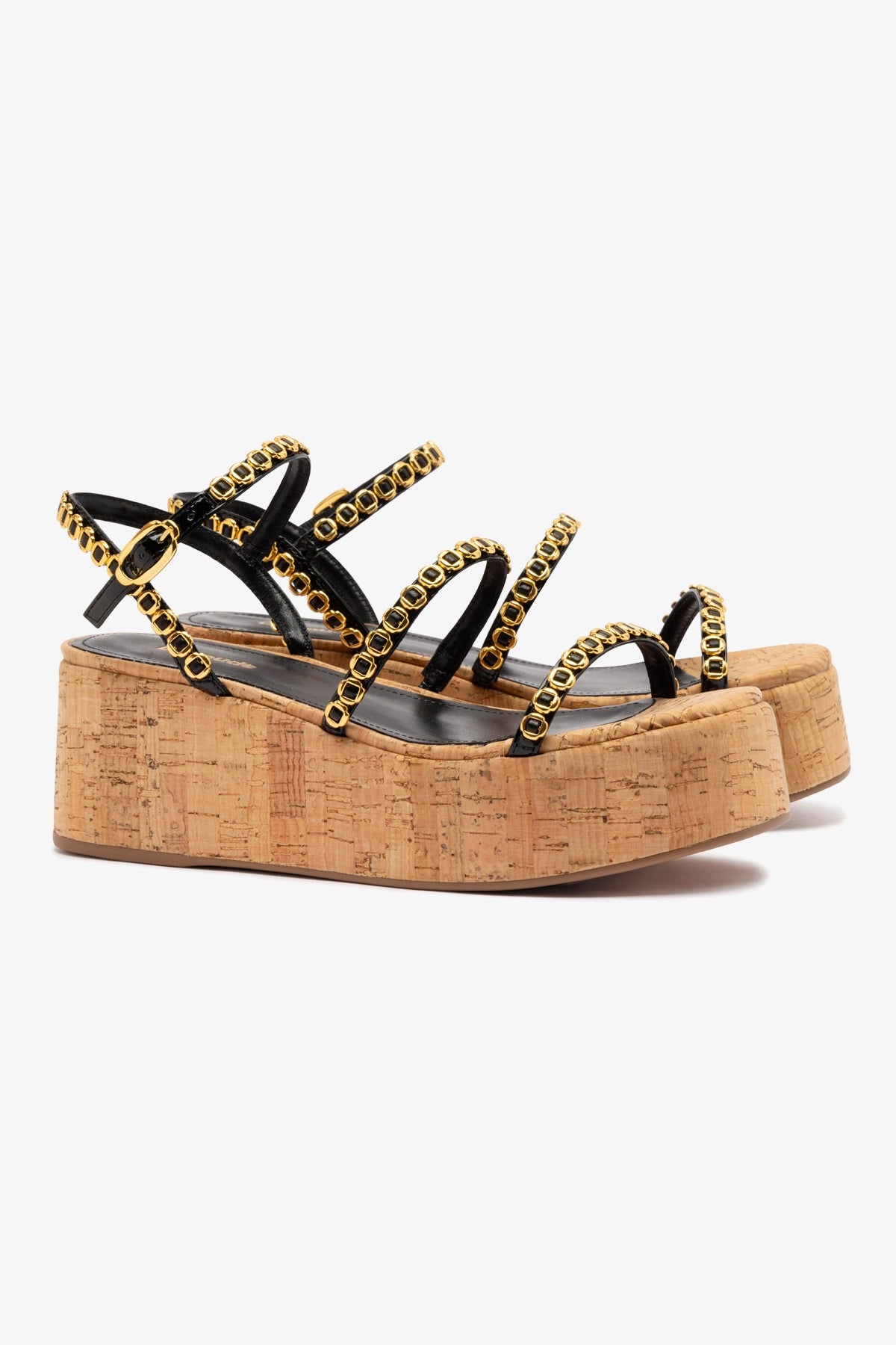 Gio Milanina Black Patent Leather & Natural Cork Flatform Sandals - Comfortable Women's Shoes for Casual Outings & Summer Wear