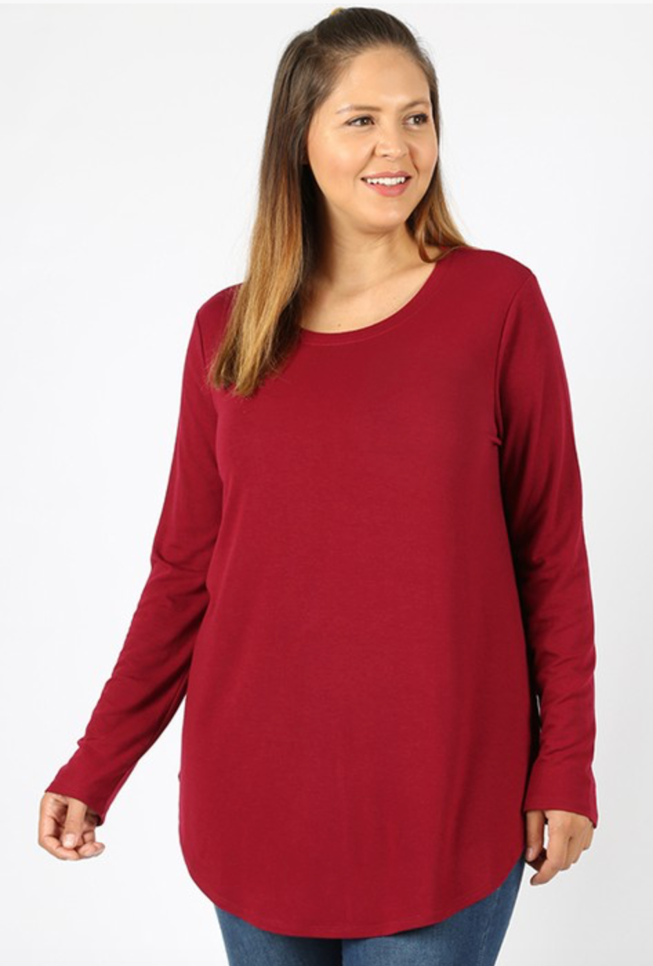 Stylish Plus Size Long Sleeve Scoop Neck Top - Front & Back Flattering Design for Women | Perfect for Work, Date Night & Casual Outfits