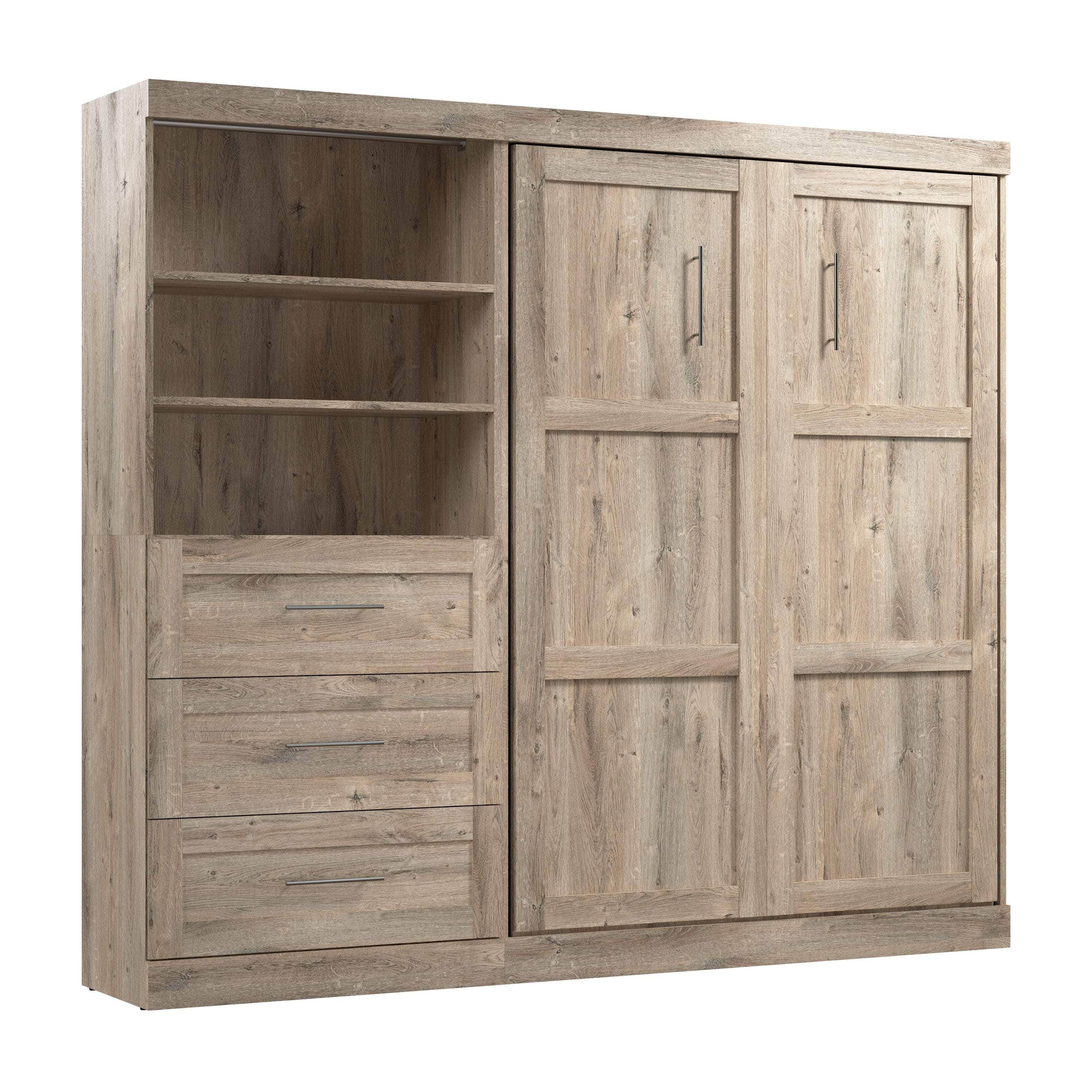 Pur Full Murphy Wall Bed with Storage Drawers - Space-Saving Foldable Bed for Small Apartments & Guest Rooms (95W, 3 Color Options)