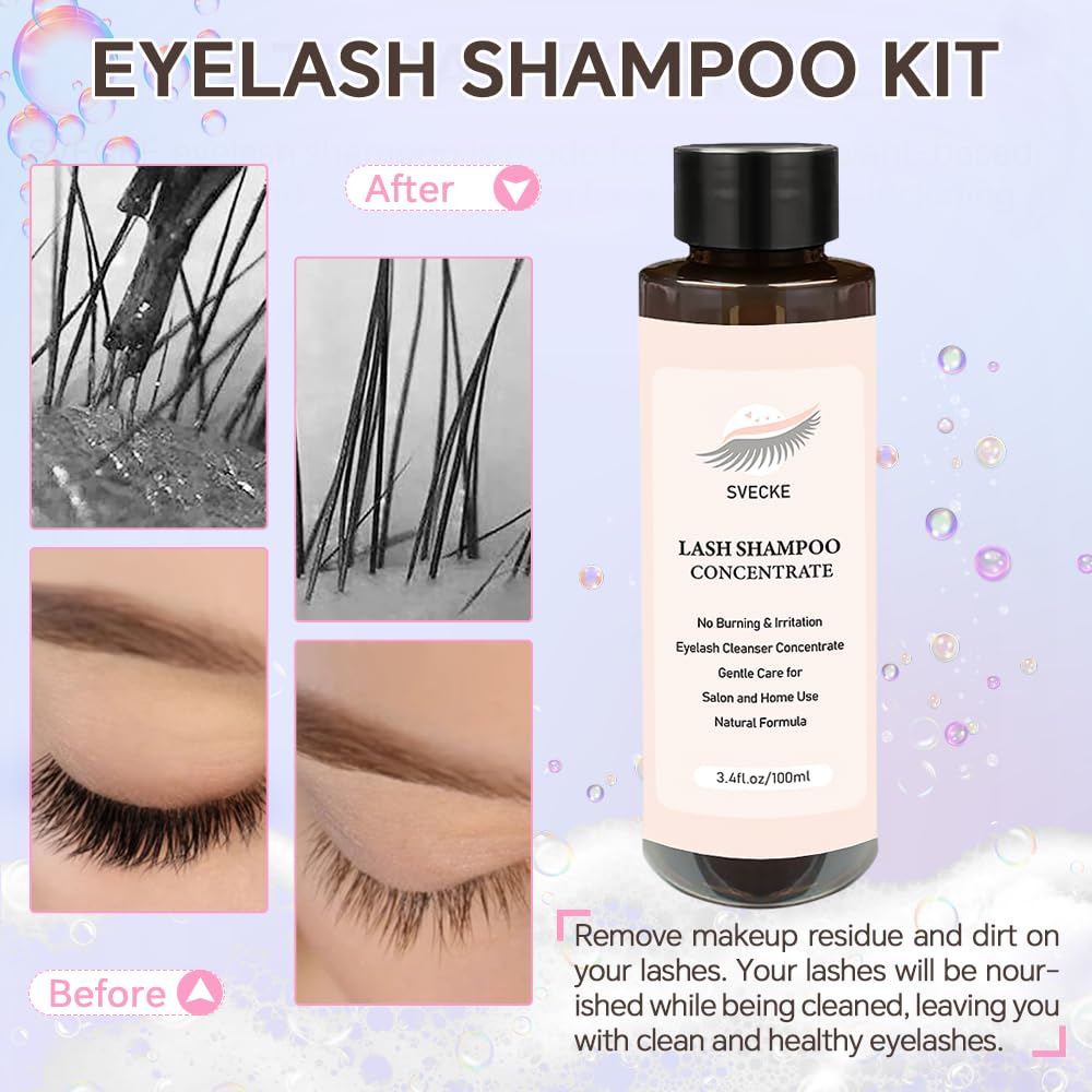 Lash Shampoo Concentrate 100ml - Oil-Free Eyelash Cleanser with Brush for Lash Extensions | Perfect for Daily Lash Care