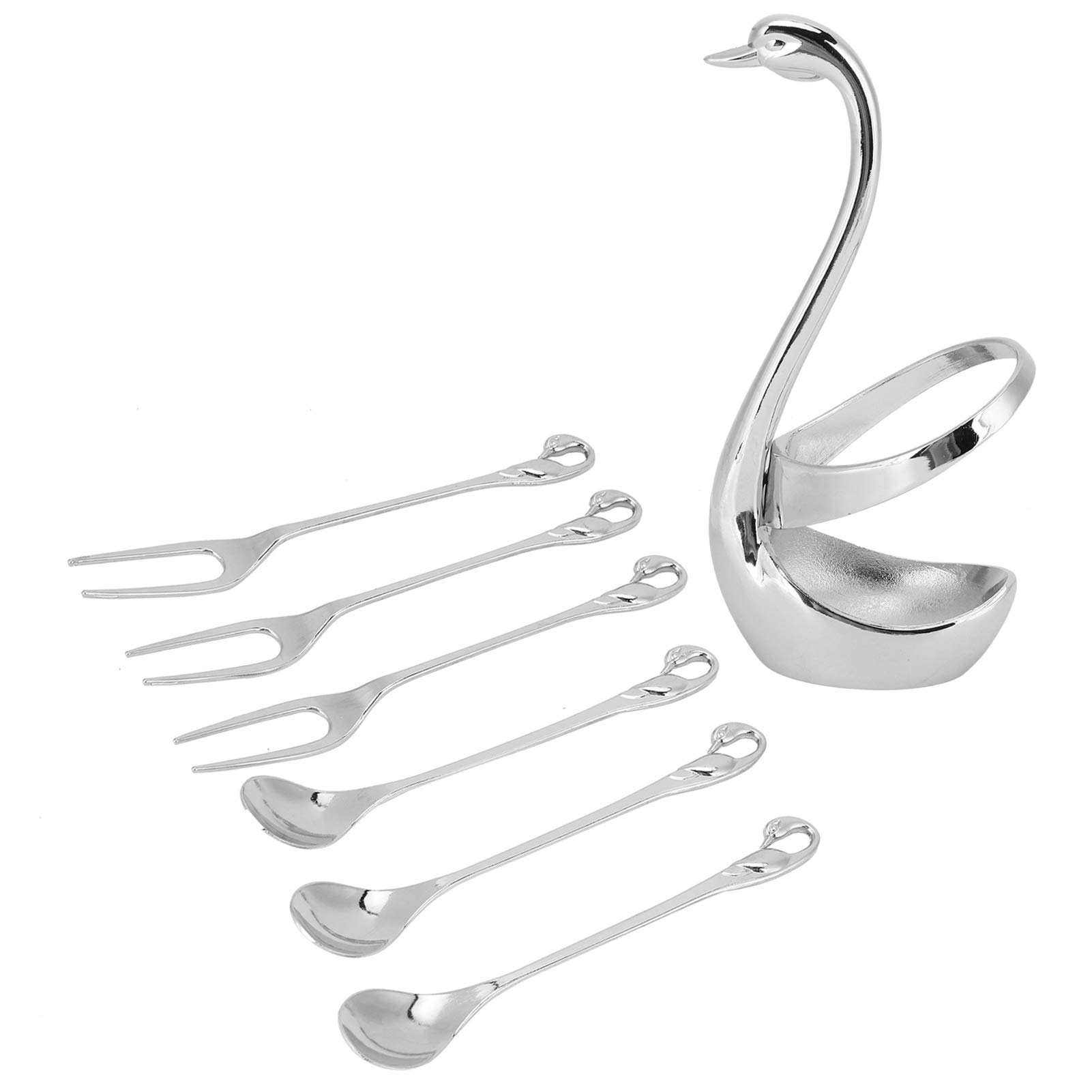 Elegant Swan Dessert Cutlery Set with Holder - 7 Piece Tableware for Fruit Salad, Coffee & Desserts | Perfect for Afternoon Tea, Wedding Receptions & Fine Dining