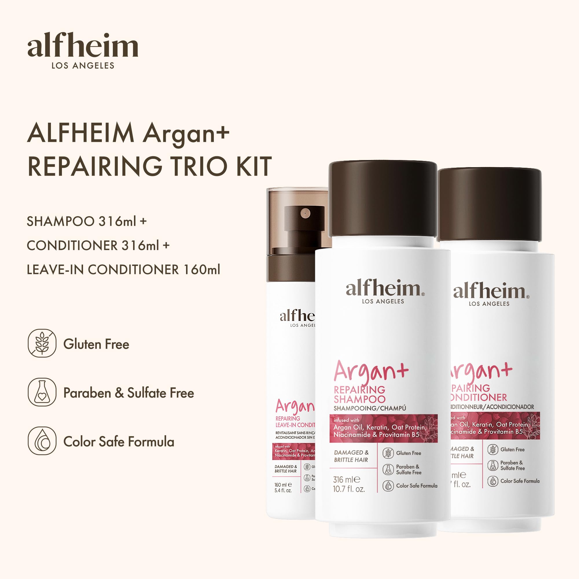 **Argan Oil Repairing Shampoo & Conditioner Set - 3 Piece Kit for Damaged Hair, Deep Hydration & Frizz Control - Sulfate & Paraben Free - Daily Care & Post-Color Treatment - Perfect for Dry, Brittle Hair & Salon Aftercare**