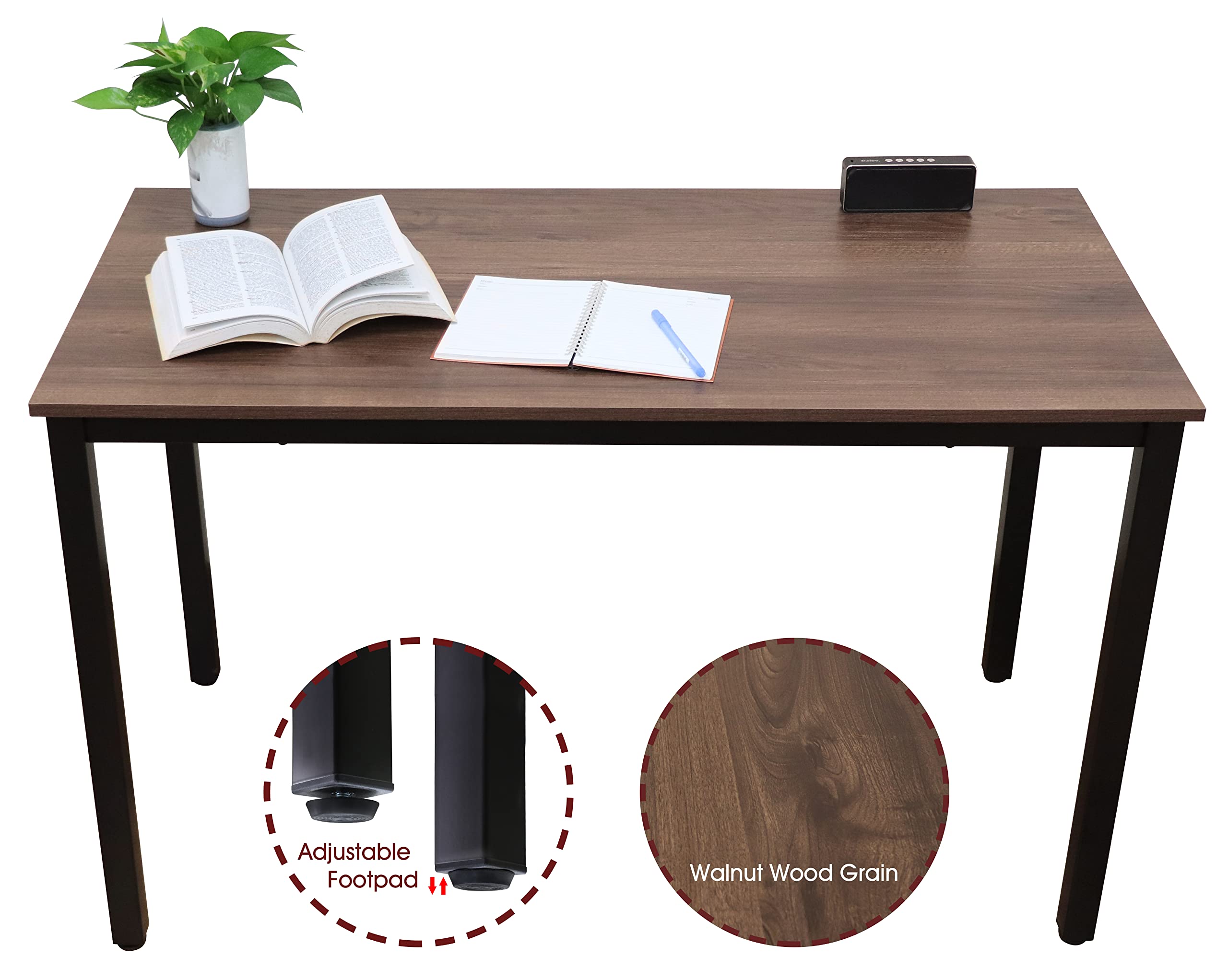 47 Inch Large Computer Desk with Walnut Top & Black Metal Frame - Modern Simple Style Home Office Desk for Study, Bedroom & Small Spaces | Perfect for Remote Work, Online Classes & Gaming Setup