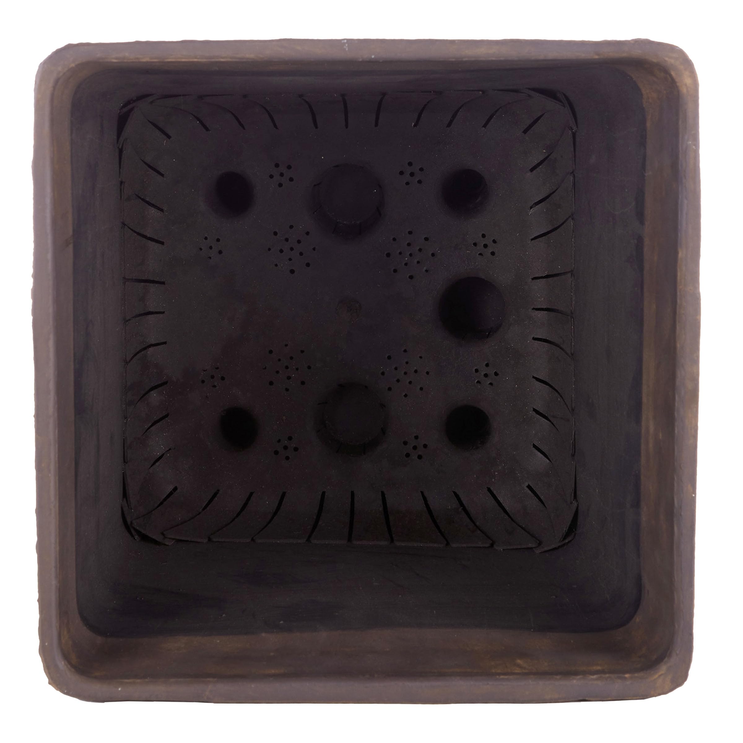 Alpine Corporation Indoor Outdoor Stone Look Square Planter Set of 2 - Small Brown Flower Pots for Patio, Garden, Deck & Home Decor