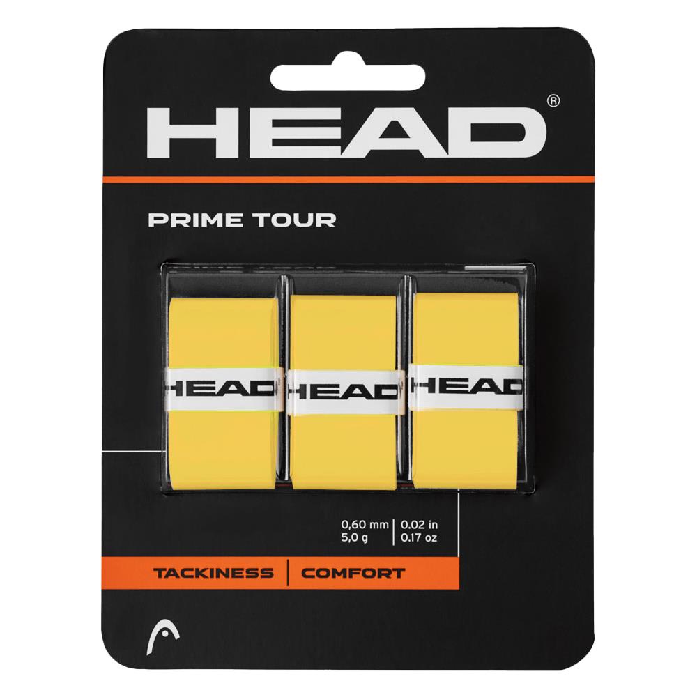 Head Prime Tour Overgrip - 3 Pack (Yellow) | Tennis Racquet Grip Tape for Enhanced Comfort & Sweat Absorption | Perfect for Tennis, Badminton & Pickleball Players