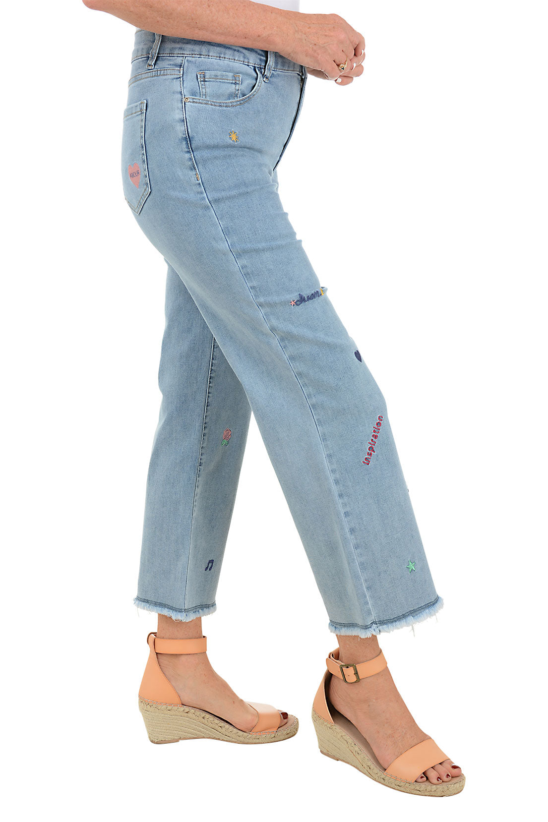 Serendipity Embroidery Wide Leg Denim Pants - Women's High Waist Boho Jeans with Floral Stitching | Perfect for Casual Outings, Music Festivals & Boho Chic Style