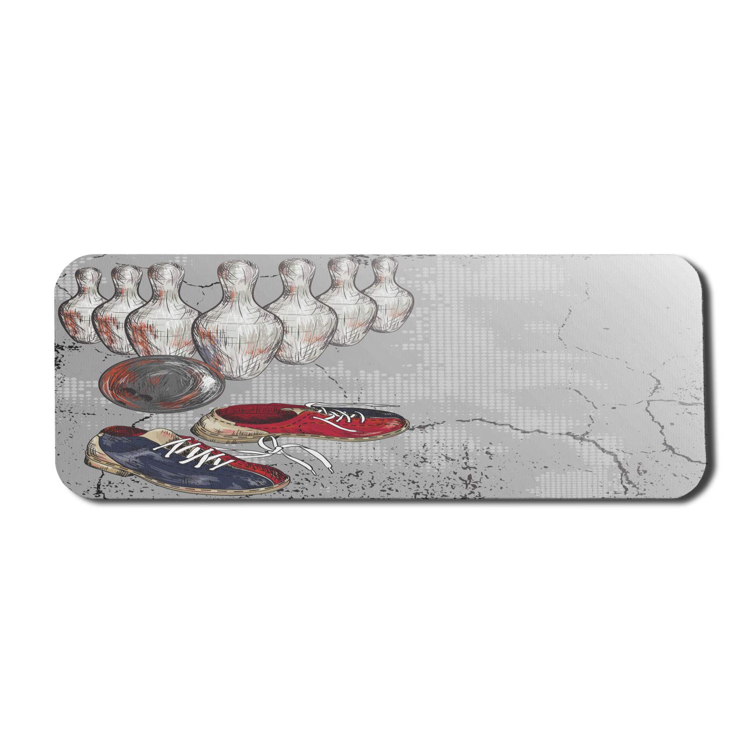 Ambesonne Bowling Party Mouse Pad - Non-Slip Rubber Gaming Mousepad with Bowling Shoes, Pins & Ball Grunge Design - 31
