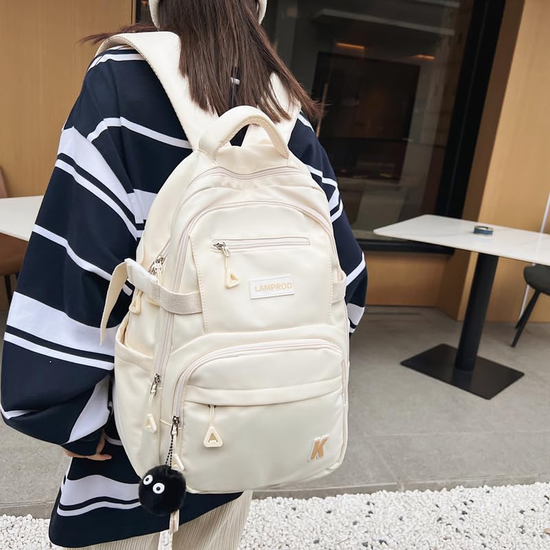 Stylish Aesthetic Backpack for Girls - Large Capacity School Backpack for Middle & College Students - Cute Casual Daypack for Travel & Daily Use (White) - Perfect for School, Commuting & Weekend Trips