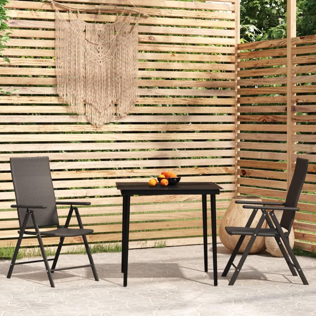 vidaXL 3-Piece Patio Dining Set - Outdoor Garden Furniture with Table and Chairs for Lawn, Yard, Terrace & Balcony - Durable Black Seating for Al Fresco Meals & Entertaining
