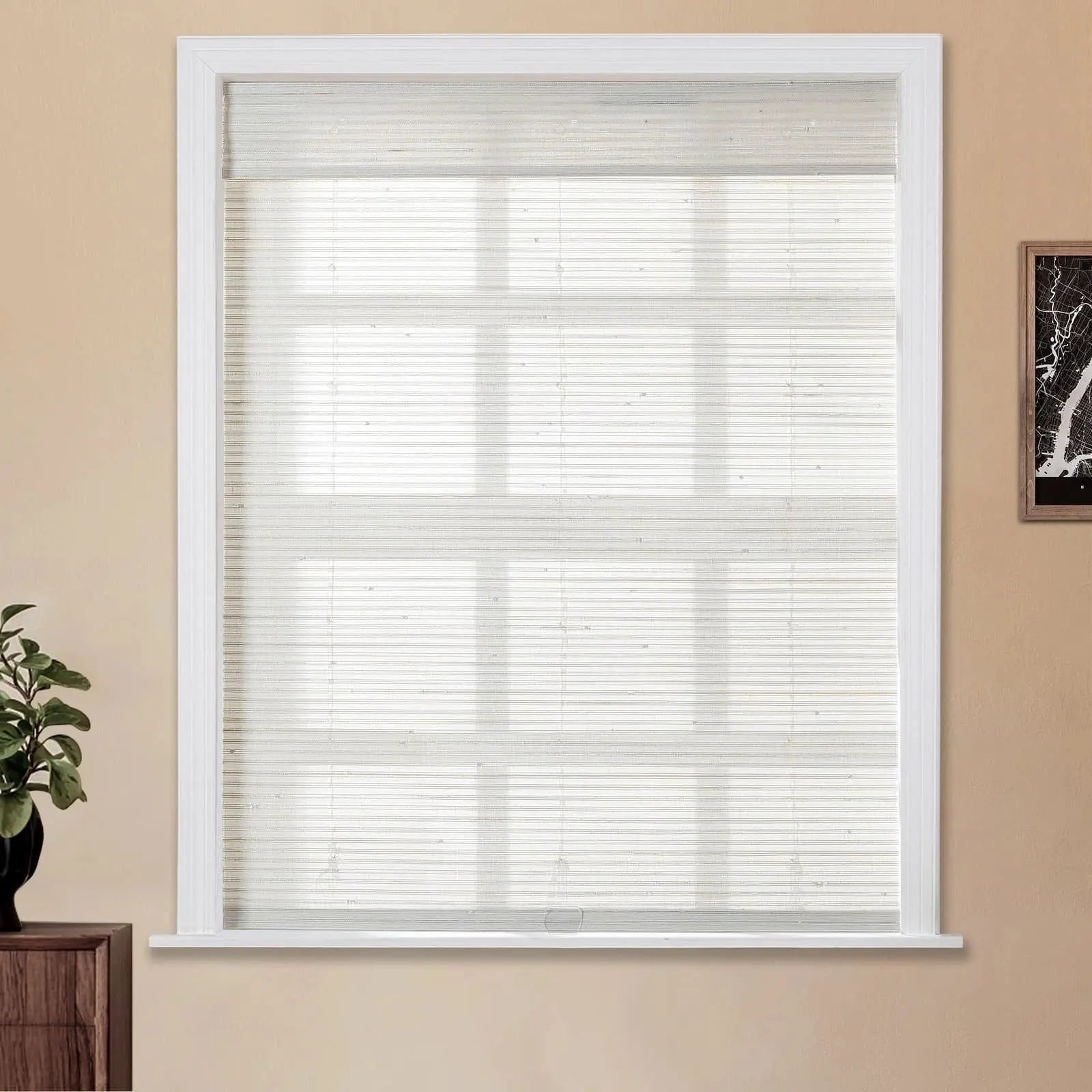 Natural Bamboo Woven Paper Window Shade - Marble White | Eco-Friendly Roman Blinds for Living Room & Bedroom Decor