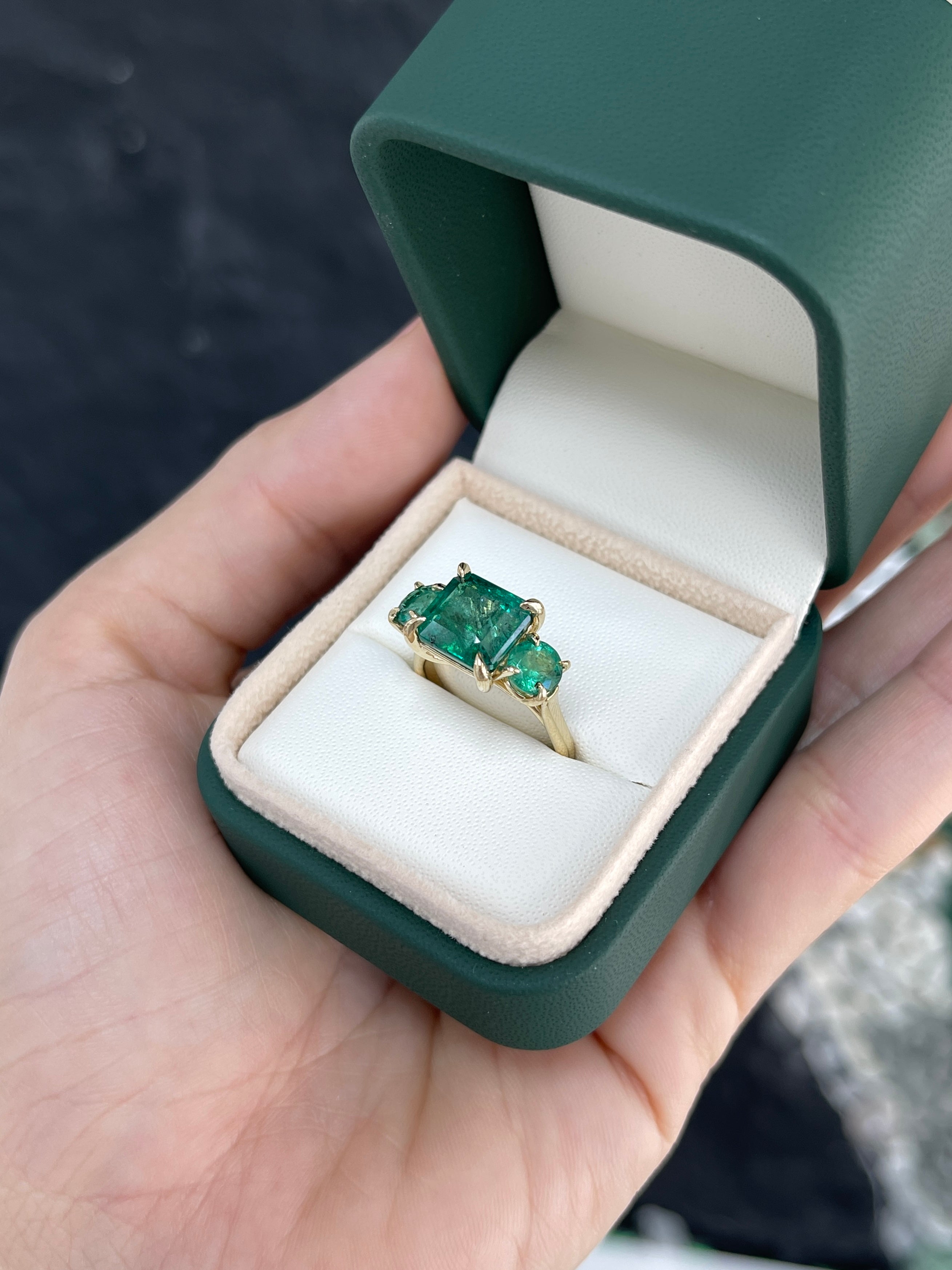 5.70tcw Natural Emerald Three Stone Ring in 14K Gold - Elegant Engagement, Wedding, or Anniversary Jewelry Gift for Women