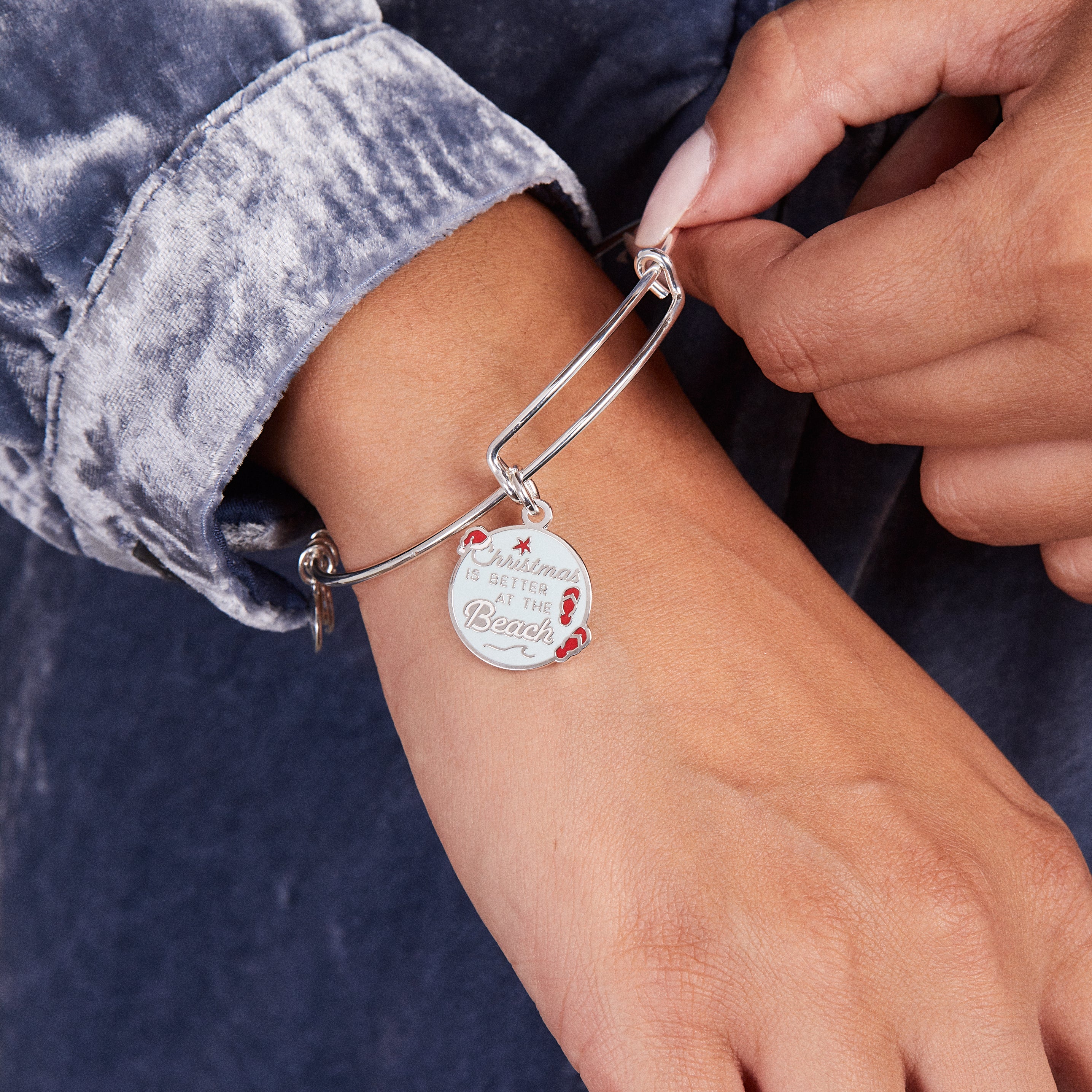 Christmas is Better at the Beach Charm Bangle - Festive Holiday Beach Jewelry for Women - Perfect for Christmas Parties, Beach Vacations & Summer Holiday Gifts