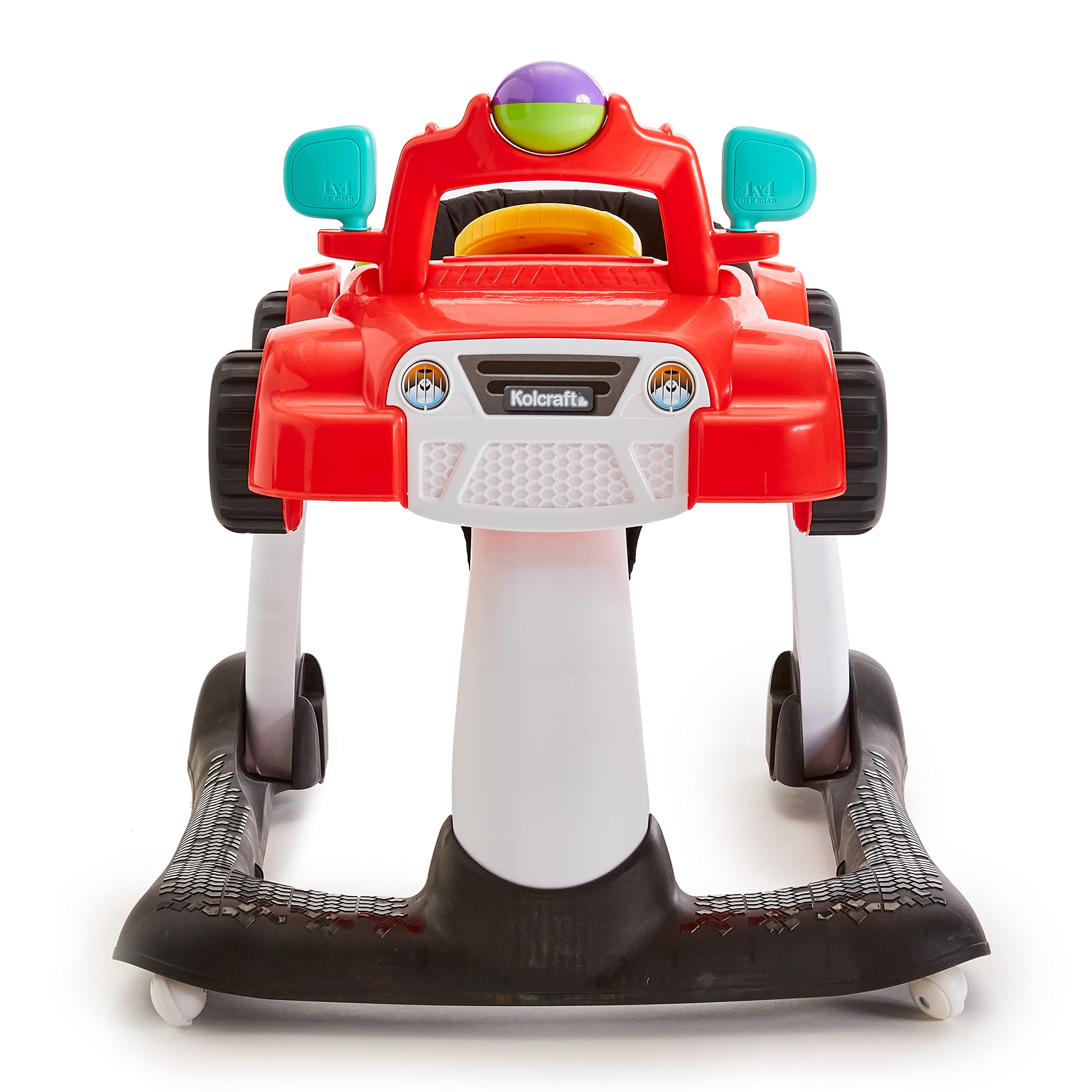 Kolcraft 4x4 2-in-1 Baby Activity Push Walker with Steering Wheel, Lights & Sounds - Interactive Learning Toy for Infants 6-18 Months (Racer Red) | Perfect for Early Walking Development & Indoor Playtime