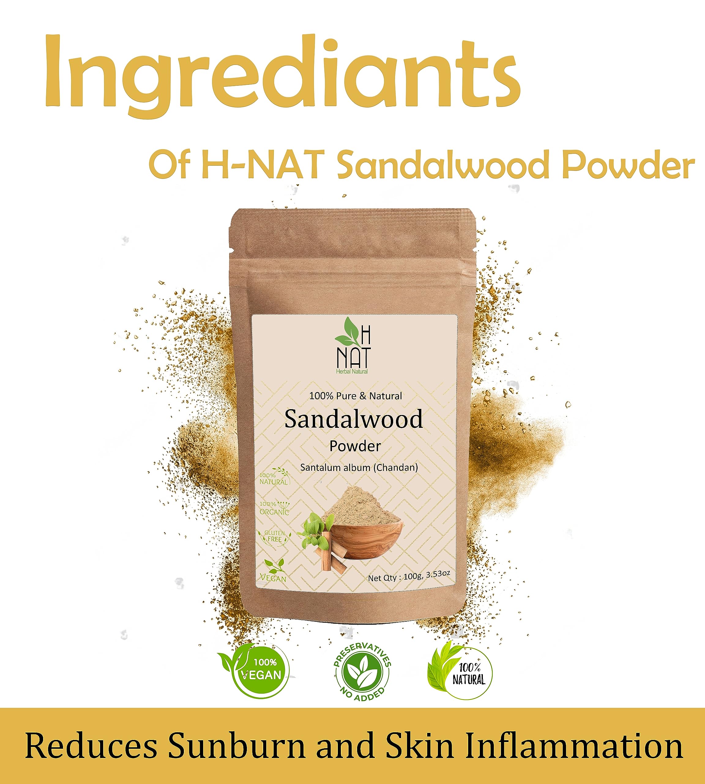 100% Pure & Natural Sandalwood Powder (Chandan Powder) for Face, Skin Care & Puja - Santalum Album Face Pack for Glowing Skin | Beauty, Aromatherapy & Spiritual Use