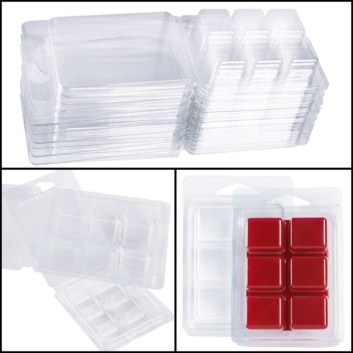 100 Packs Clear Plastic Wax Melt Clamshell Molds - Empty Cube Trays for Wickless Tart Candles - Perfect for DIY Candle Making, Home Fragrance & Gift Packaging