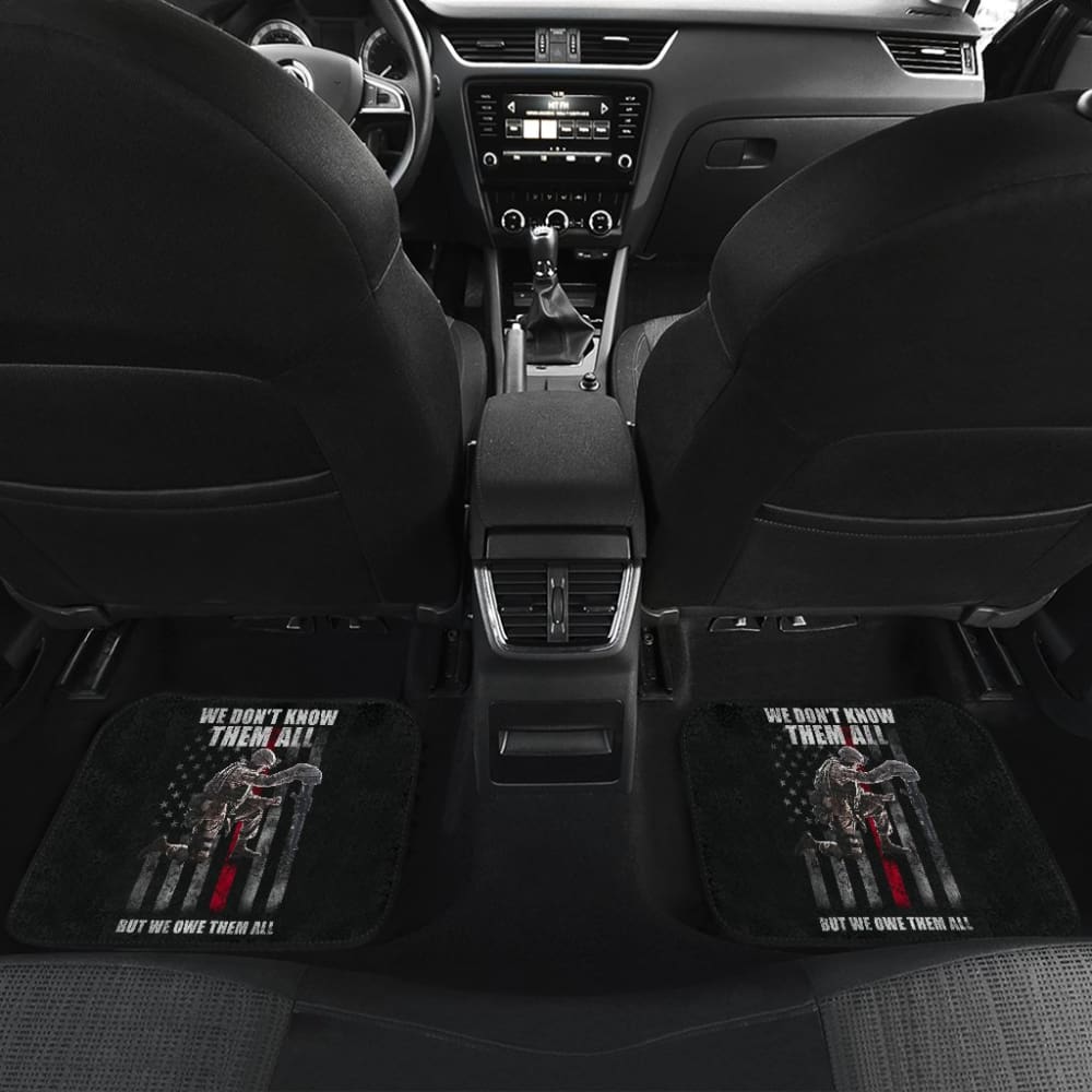 Patriotic American Flag Car Floor Mats - 'We Don't Know Them All But We Owe Them All' Soldier Tribute - Non-Slip Vehicle Accessories for Trucks, SUVs & Cars - Perfect for Memorial Day, Veterans Day & 4th of July Decor