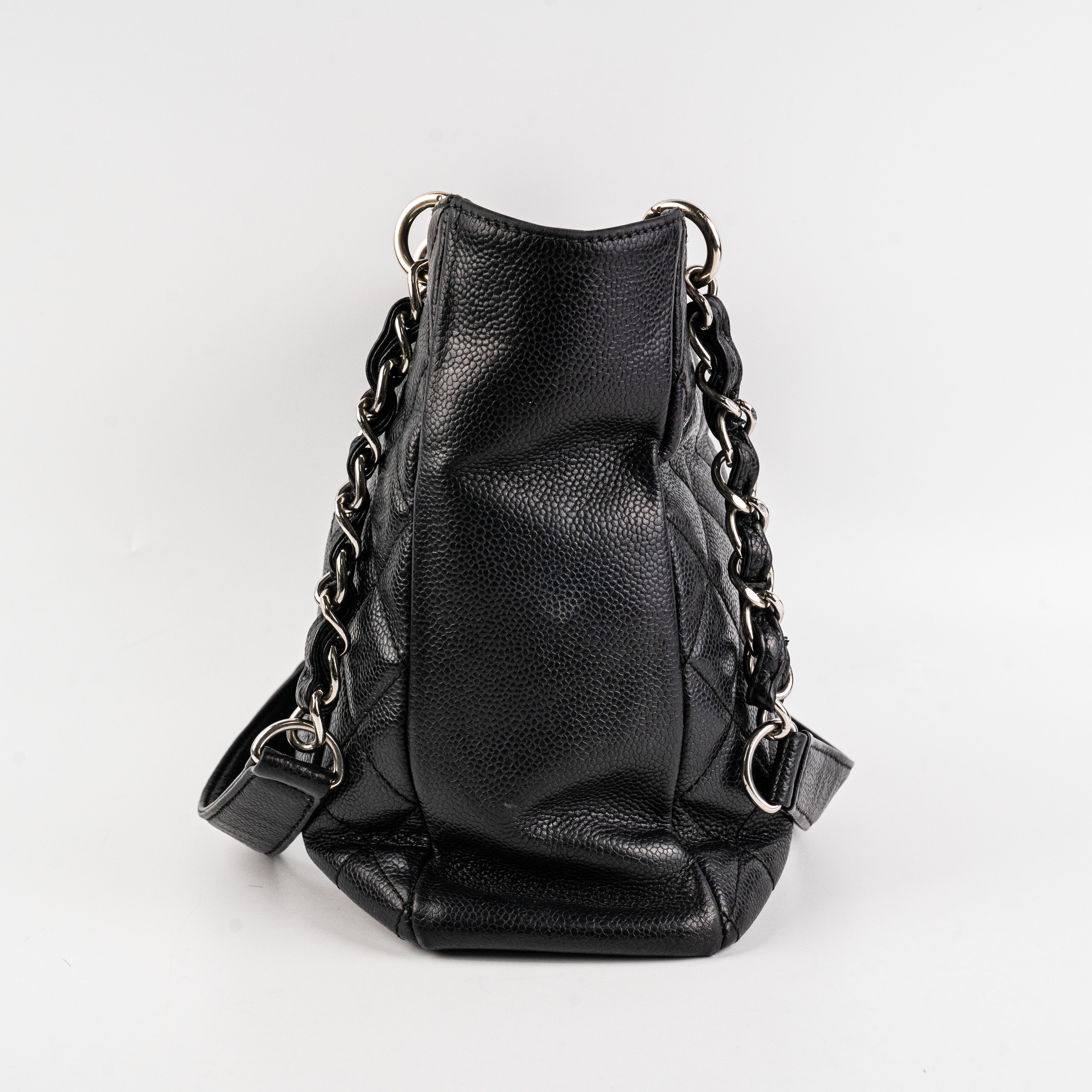 Chanel PST Caviar Black Leather Shoulder Tote Bag for Women - Luxury Designer Handbag for Work, Travel & Everyday Use