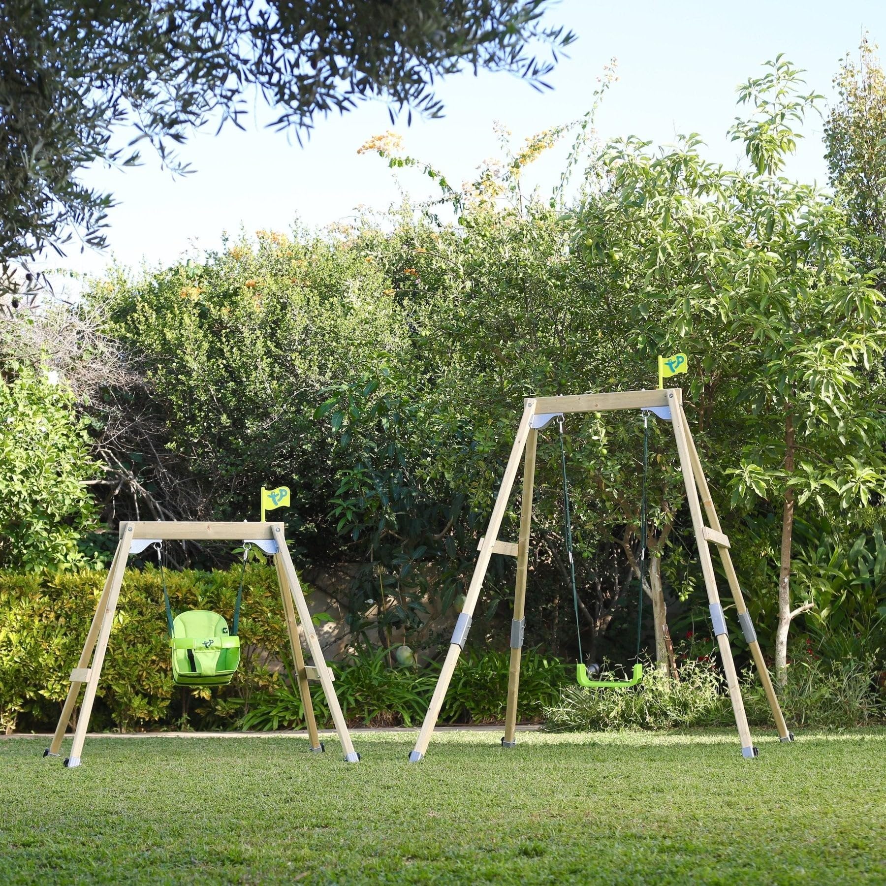 2-in-1 FSC Certified Wooden Swing Set for Kids - Baby Swing Chair & Play Gym with 200cm Anchoring Kit | Outdoor Backyard Playground Equipment for Toddlers & Infants