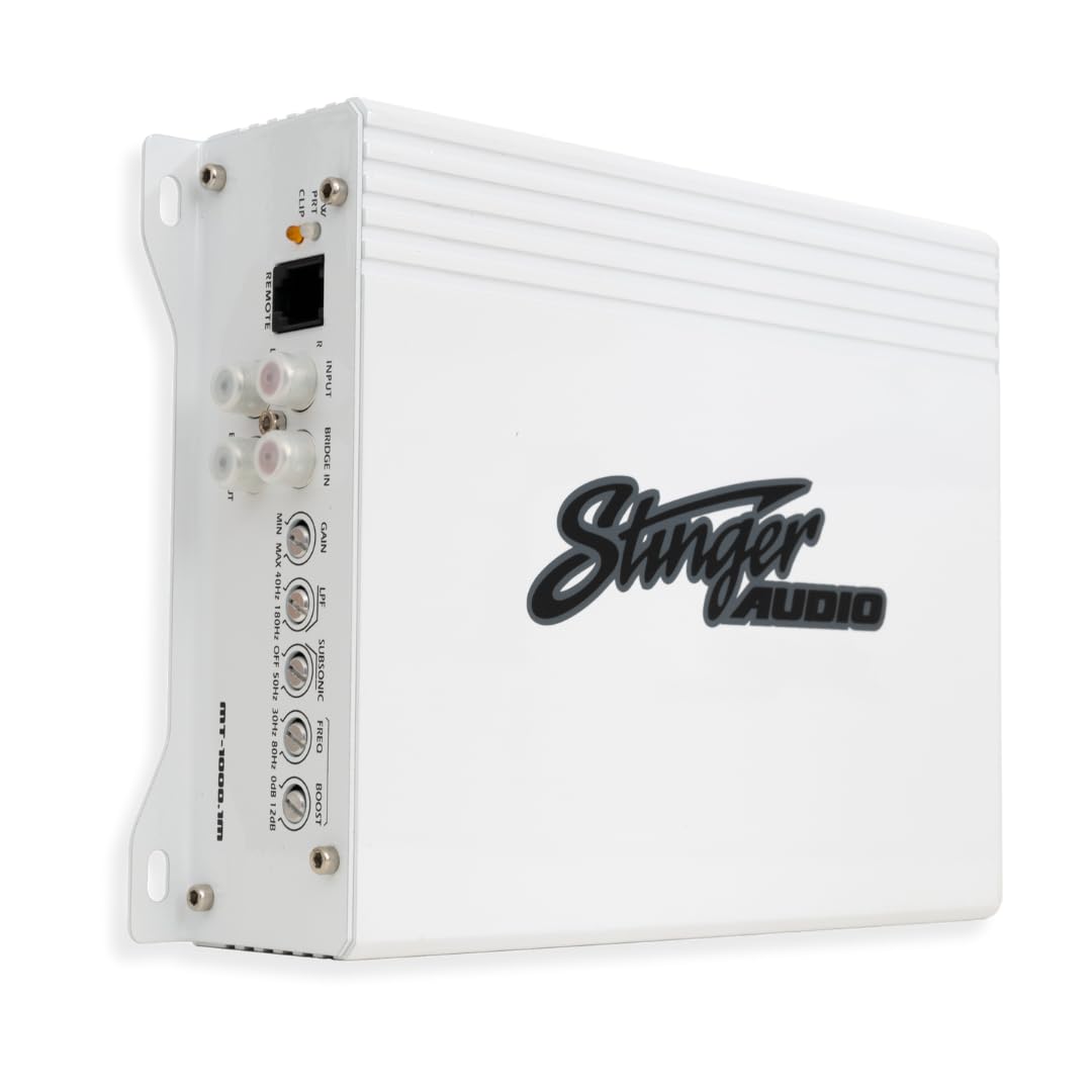 Stinger Audio MT-1000.1M 1000W RMS Monoblock Marine Amplifier - Class D Waterproof Subwoofer Amp with MOSFET, Remote Bass Control, Subsonic & Low-Pass Filters, Bass Boost - Perfect for Boats, Marine Vehicles & Outdoor Audio Systems