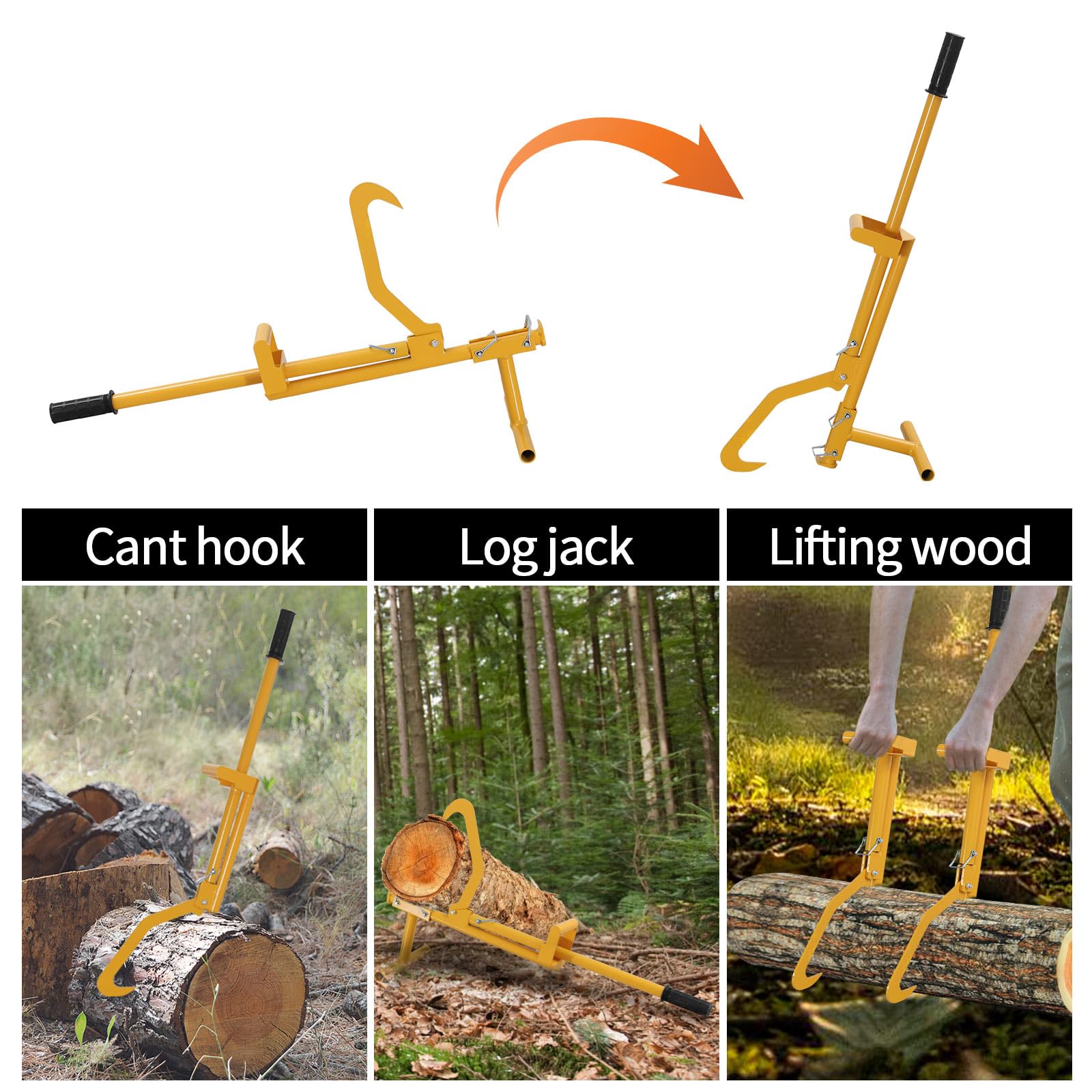 Heavy Duty Log Hauler & Timberjack with Jack Handle - Cant Hook Log Jack Lifter for Felling, Logging & Forestry - Perfect for Firewood Processing, Lumberjacking & Woodland Management