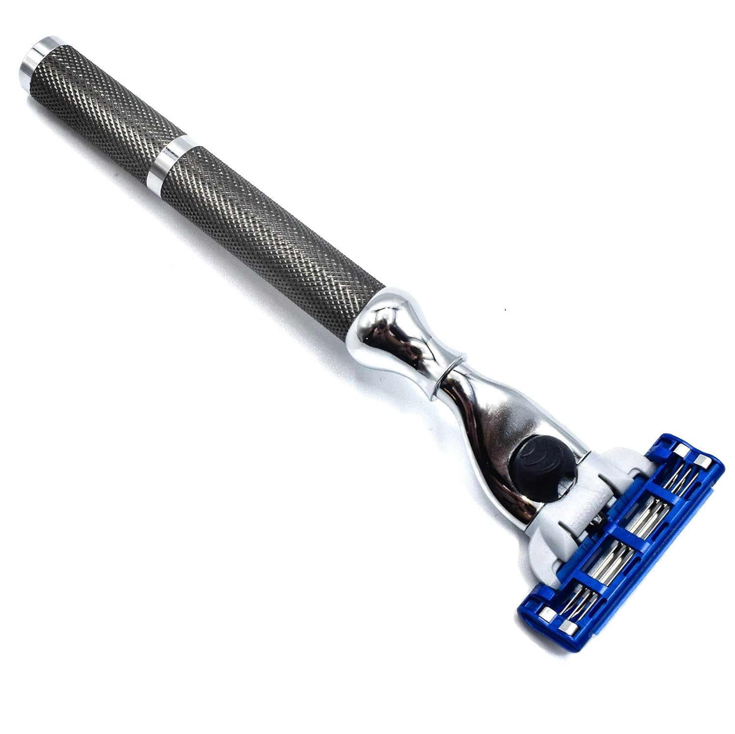 Parker 42M Heavyweight All-Metal Triple Blade Razor for Men - Premium Brass Frame & Textured Graphite Gray Handle - Includes Gillette Mach 3 Razor Blade - Perfect for Wet Shaving, Travel & Gift Giving