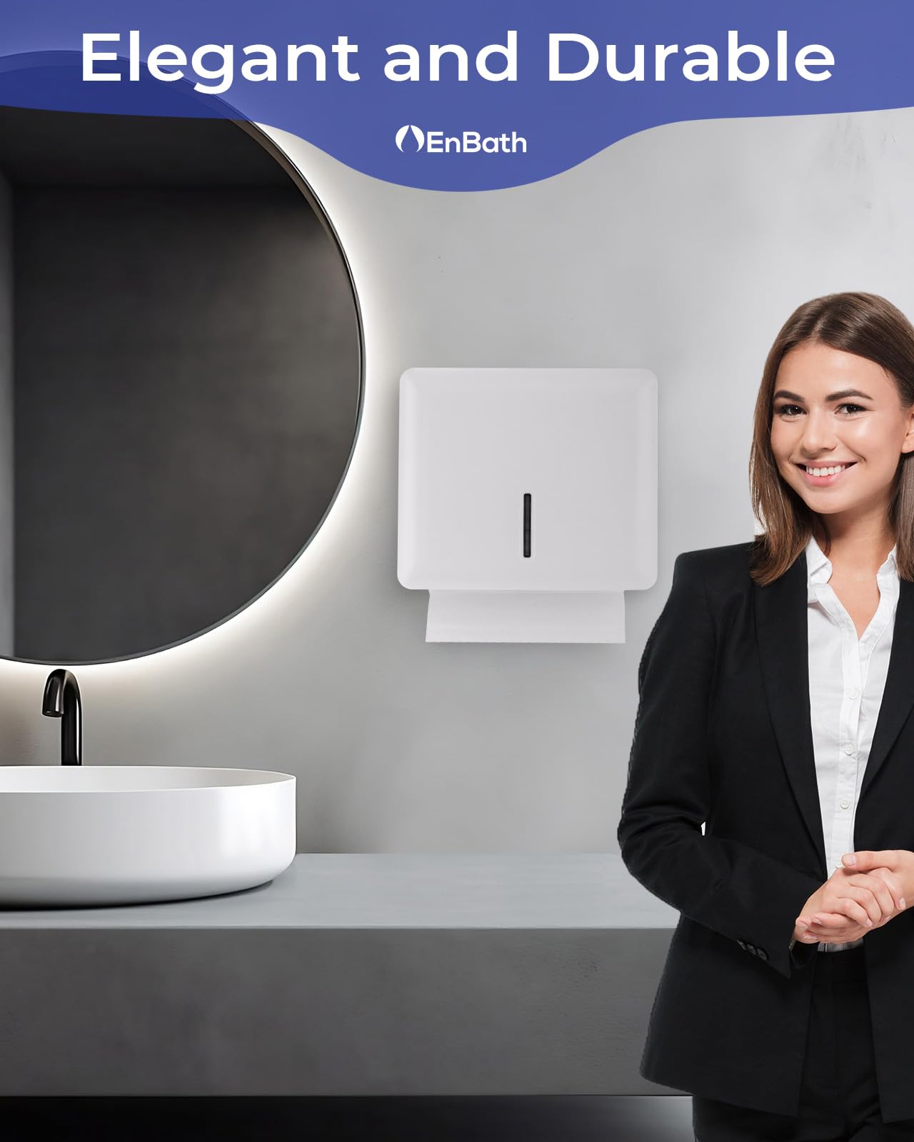 EnBath White Wall Mount Multifold Paper Towel Dispenser - Commercial Folded Hand Towel Holder for Bathroom & Restroom | Perfect for Offices, Kitchens, and Public Washrooms