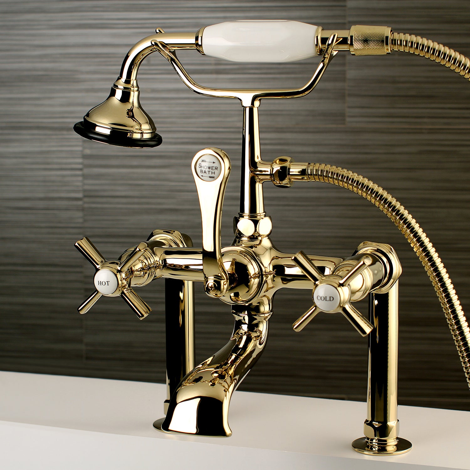 Vintage Deck Mount Clawfoot Tub Faucet - Antique Brass Bathroom Sink Faucet with Cross Handles for Classic & Modern Bathrooms | Perfect for Bathroom Renovation, Farmhouse Style Homes & Luxury Spa Retreats