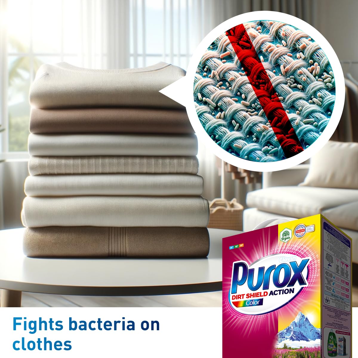 PUROX Color Laundry Detergent Powder in Box (142 WL) 10kg - Powerful Stain Removal for Whites & Colors, Ideal for Family Laundry & Bulk Washing