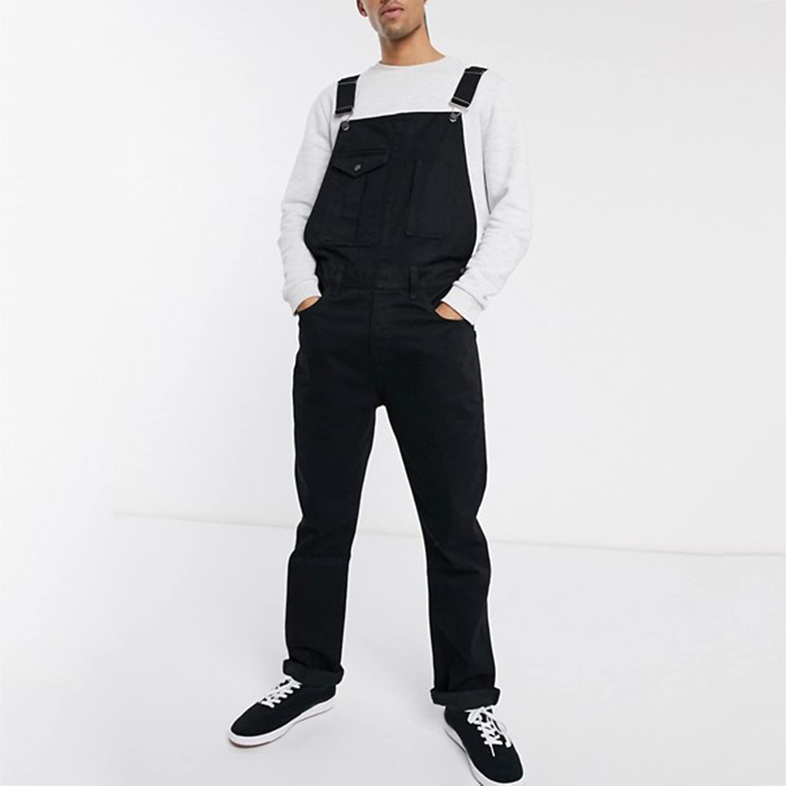 Men's Loose Fit Denim Overalls - Retro Cargo Jumpsuit Work Pants with Streetwear Style (Blue, Size M) - Perfect for Casual Wear, Workwear & Urban Fashion