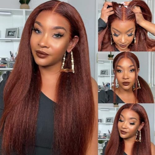 7x5 bye bye knots reddish brown kinky straight lace wig