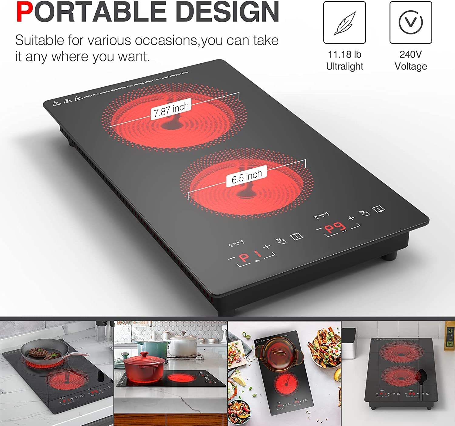 3000W Electric Cooktop with 2 Infrared Burners - 12