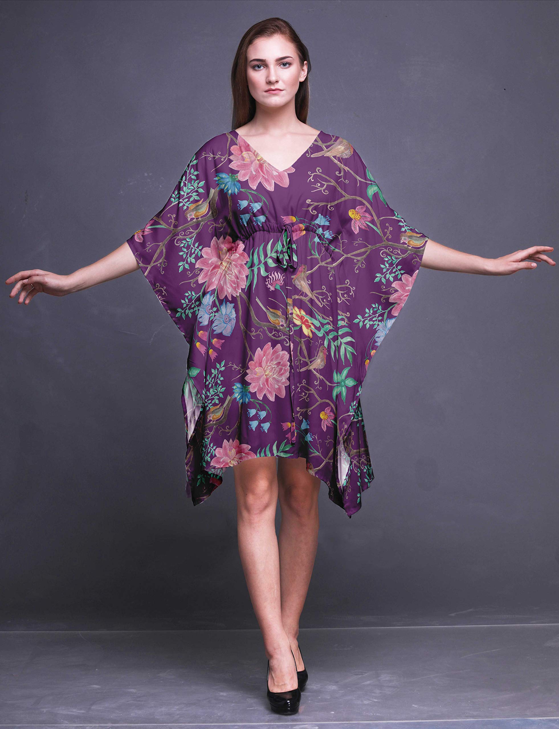 Bimba Women's Short Caftan Midi Dress - Beach Cover Up, Swimwear Wrap, Boho Kaftan for Poolside, Vacation & Summer Outfits
