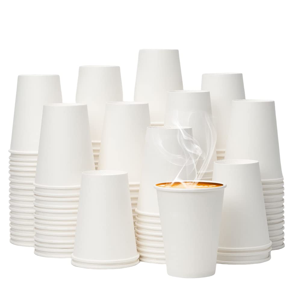 YEEHAW 12 oz 500 Pack Disposable Paper Coffee Cups - Bulk White Hot Drink Cups for Coffee, Tea, Hot Chocolate & Juice - Leak-Proof & Eco-Friendly - Perfect for Cafes, Offices, Parties & Home Use