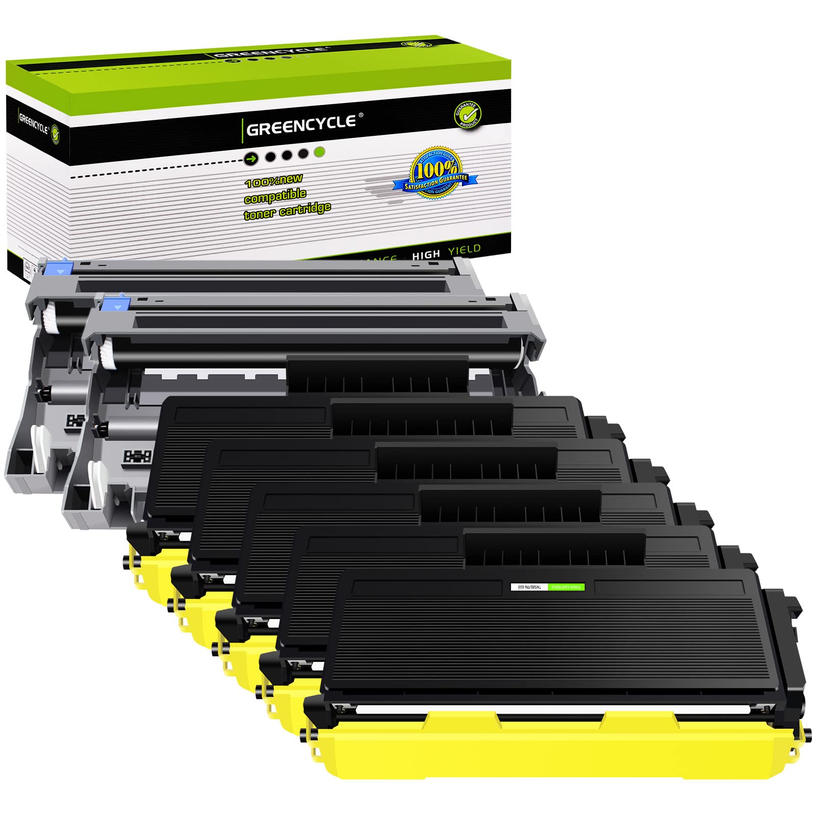 Greencycle TN650 TN-650 Toner Cartridge & DR620 DR-620 Drum Unit Combo Set - Compatible with Brother HL-5340D, HL-5370DW, DCP-8080DN, DCP-8085DN, MFC-8480DN, MFC-8680DN, MFC-8690DW Printers (5 Toners + 2 Drums) - Perfect for Office Printing & High-Volume Document Needs