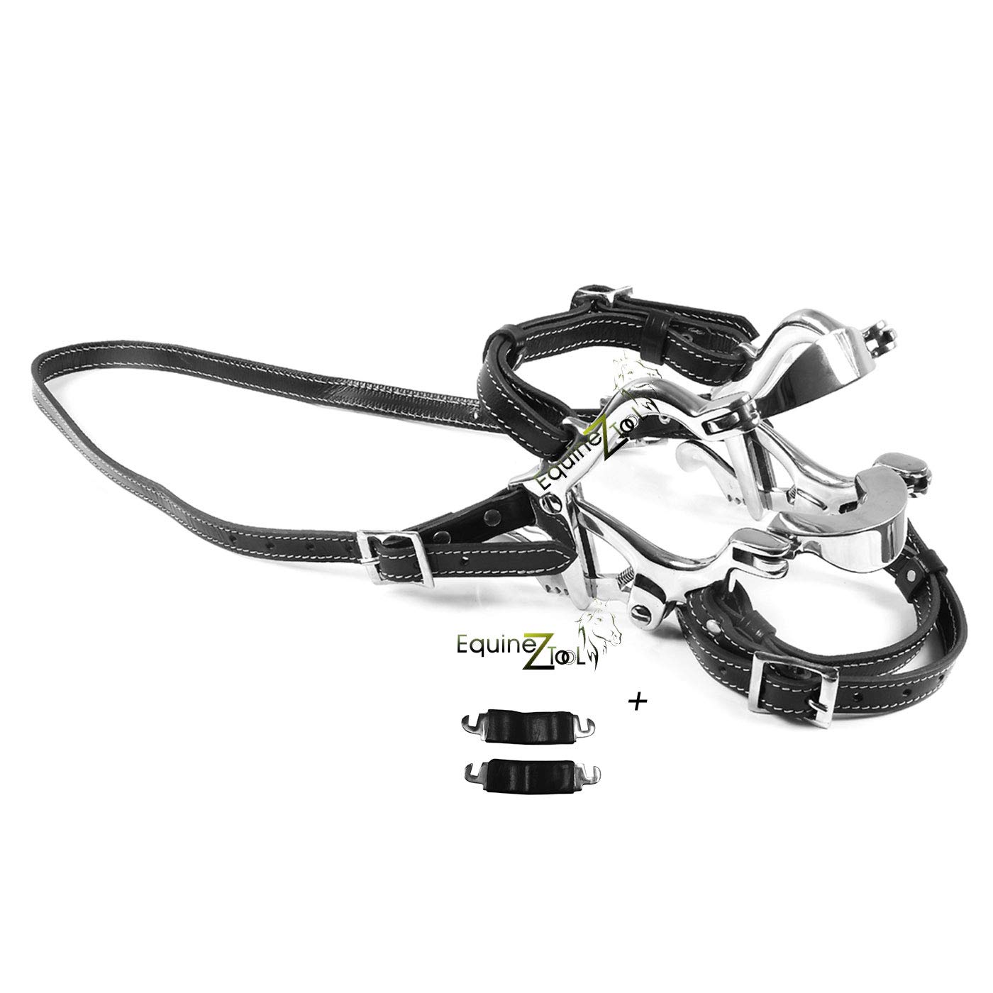 Stainless Steel Equine Dental Speculum with Leather Plates - Pony & Horse Mouth Gag for Veterinary Exams, Dental Care & Equine Health Procedures