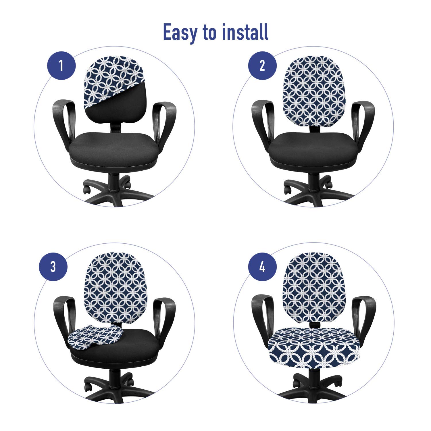 Ambesonne Navy Blue Office Chair Slipcover - Geometric Ocean Travel Pattern Stretch Fabric Cover, Standard Size (Dark Blue & White) - Perfect for Home Office, Gaming Chair, or Dining Room Seat Protection