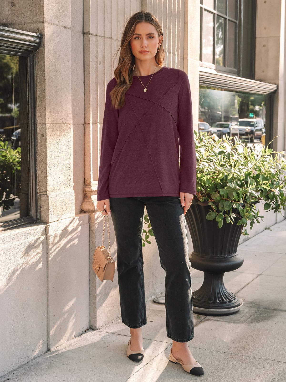 AUTOMET Women's Long Sleeve Shirts - Basic Business Casual Tops for Work | 2025 Fall Fashion Outfits | Perfect for Office Wear, Professional Meetings & Smart Casual Occasions